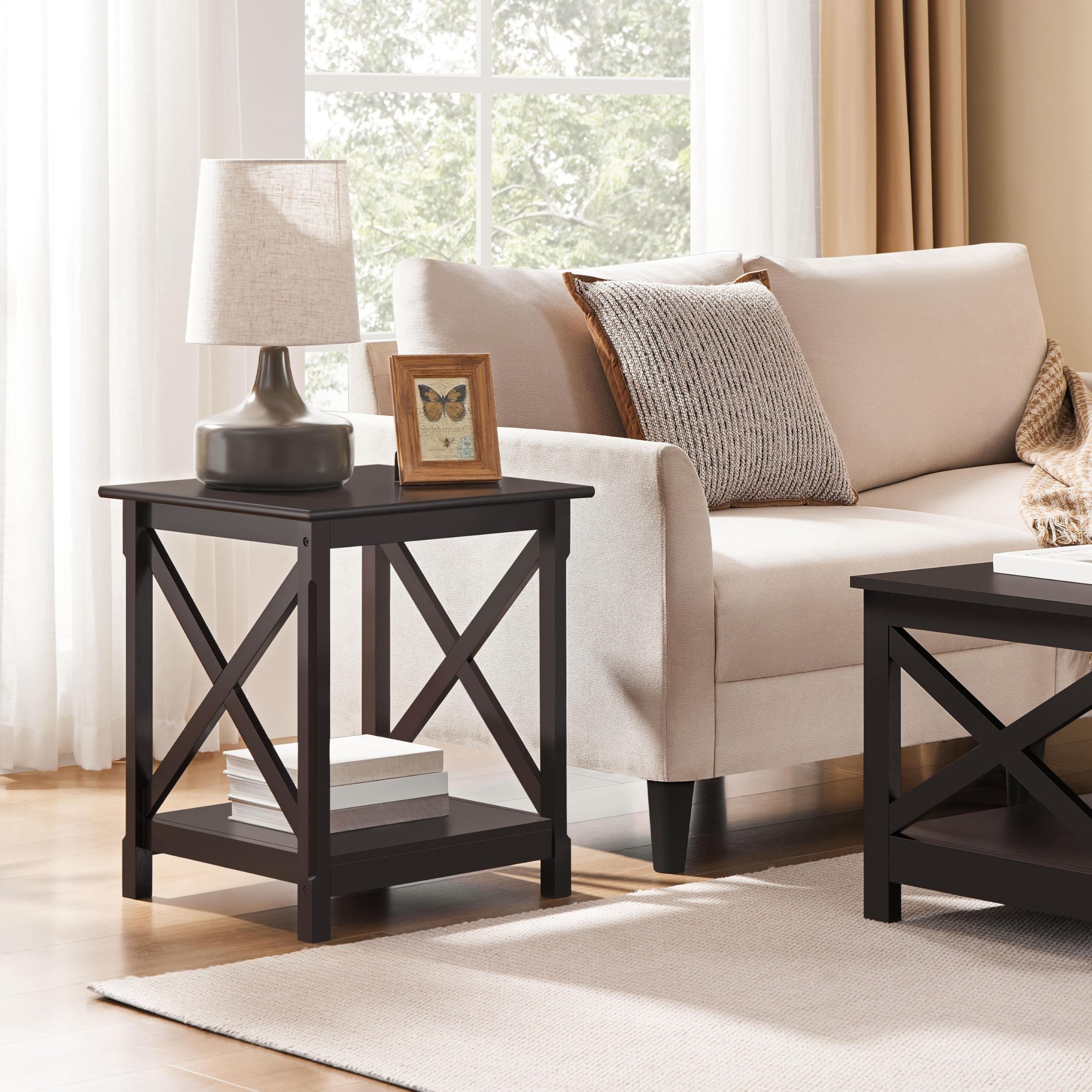 2-Tier X-Design End Table with Storage Shelf