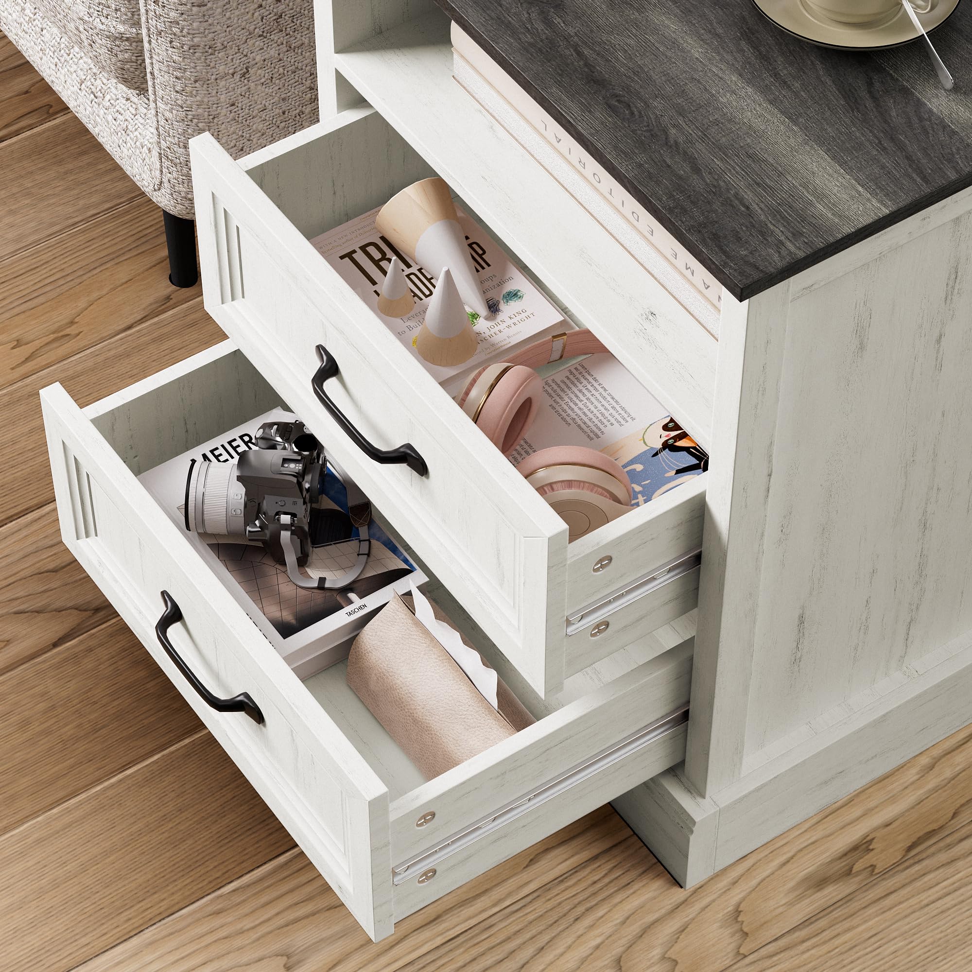 Tradare 3 Pcs Farmhouse Dresser and Nightstand Sets for Bedroom, 6 Drawer Dresser & Nightstand Set of 2, Rustic Wooden Chest of Drawers Wide Storage Organizer for Bedroom, White