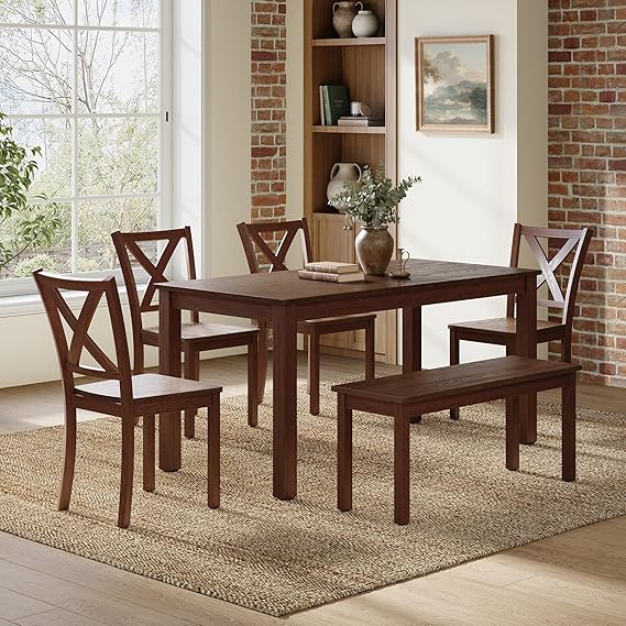 6-Piece Farmhouse Dining Table Set with Bench