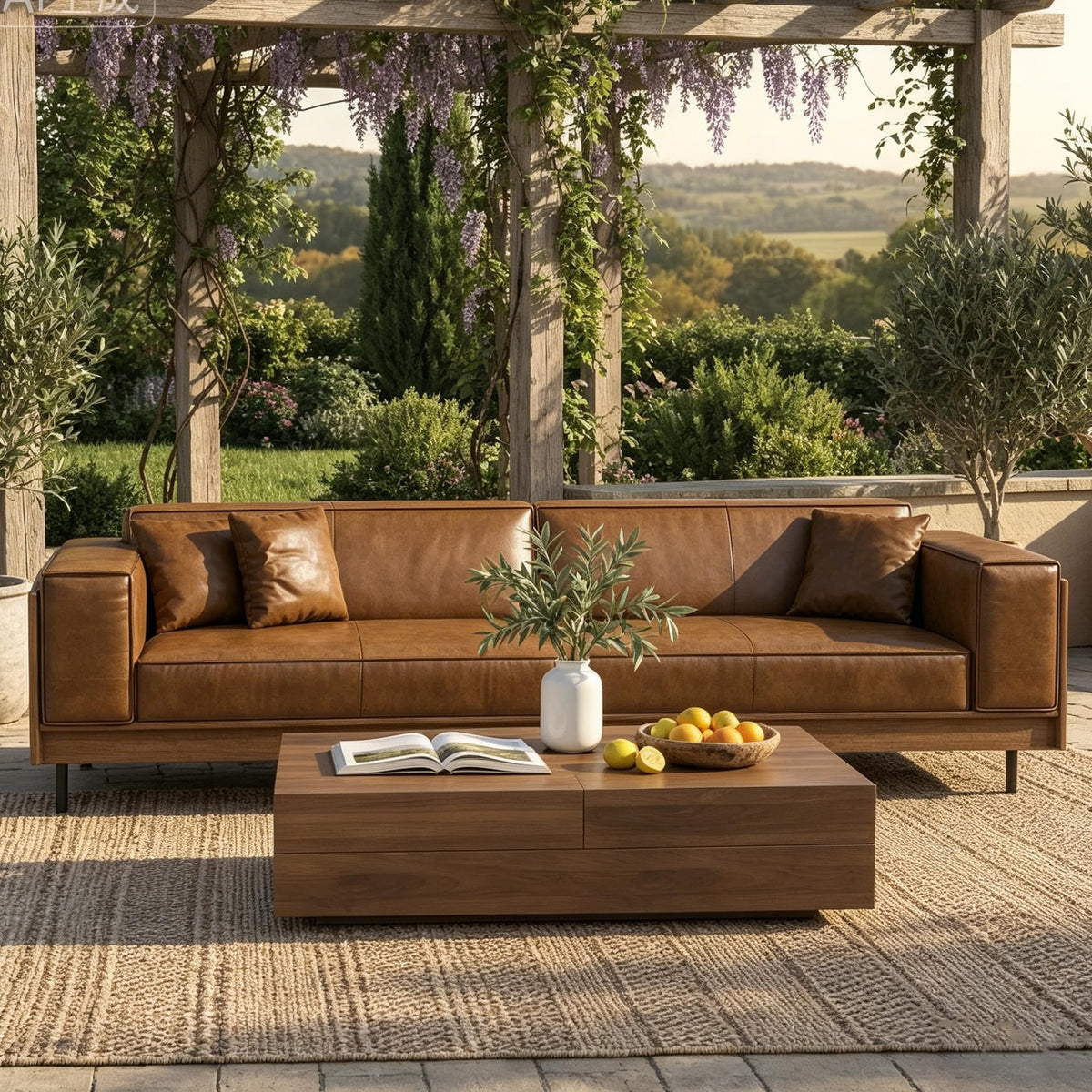 Brown Faux Leather Outdoor Sofa