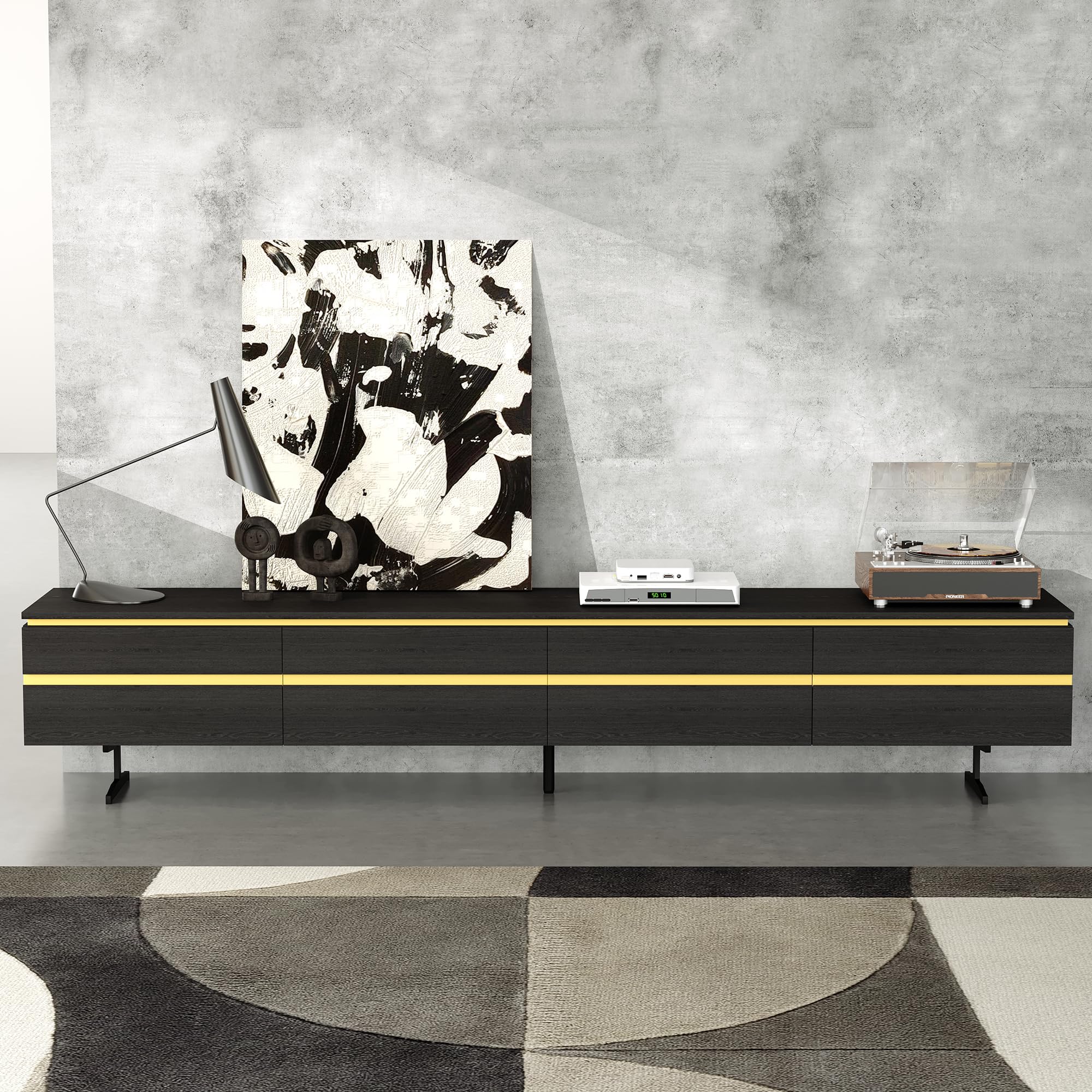 86.61" Modern Black TV Stand with Storage