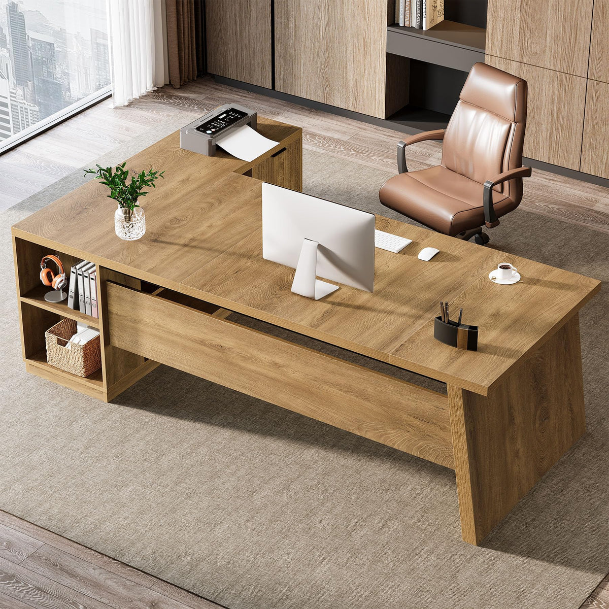 L-Shaped Executive Desk with Drawers