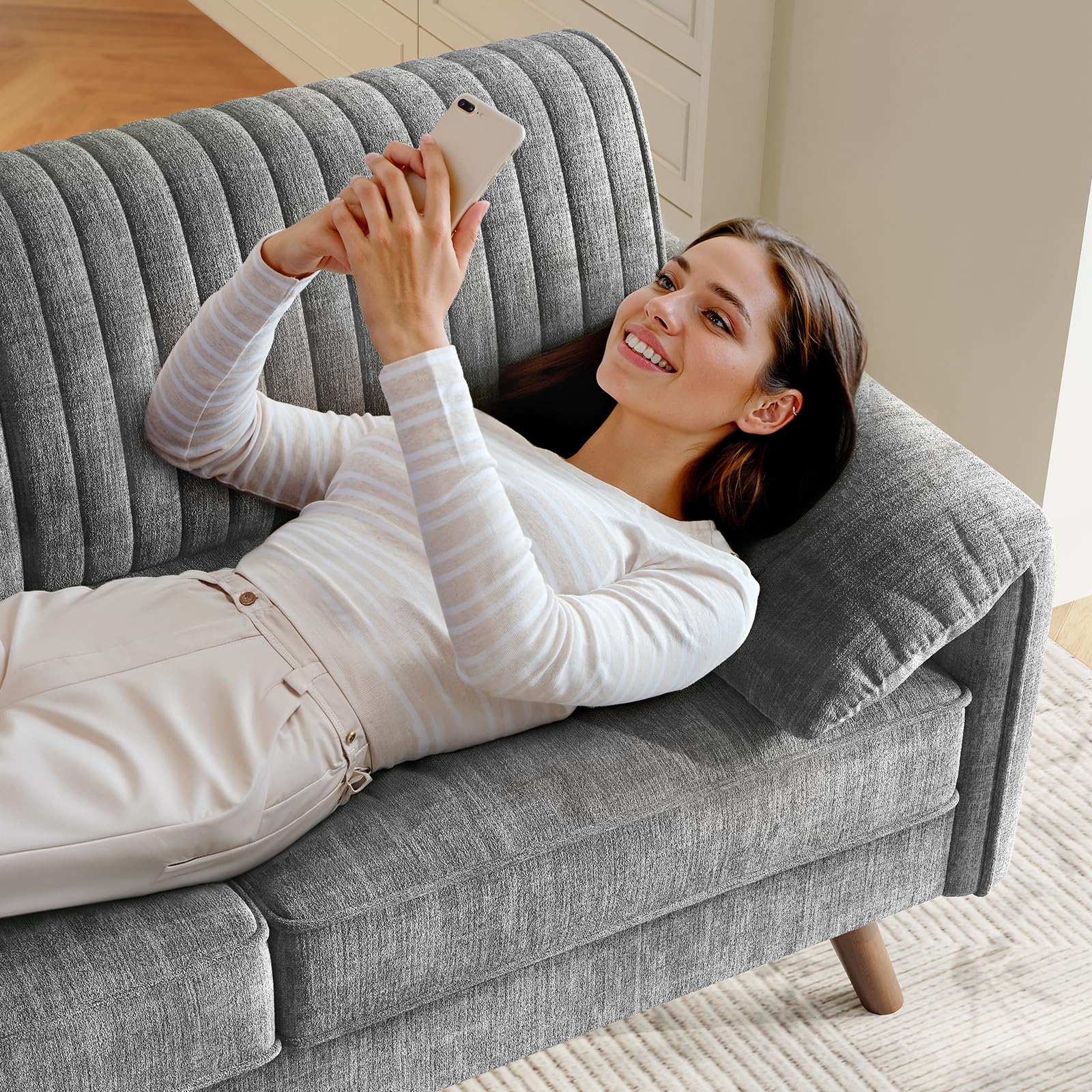 Chenille Loveseat Sofa with Padded Arms