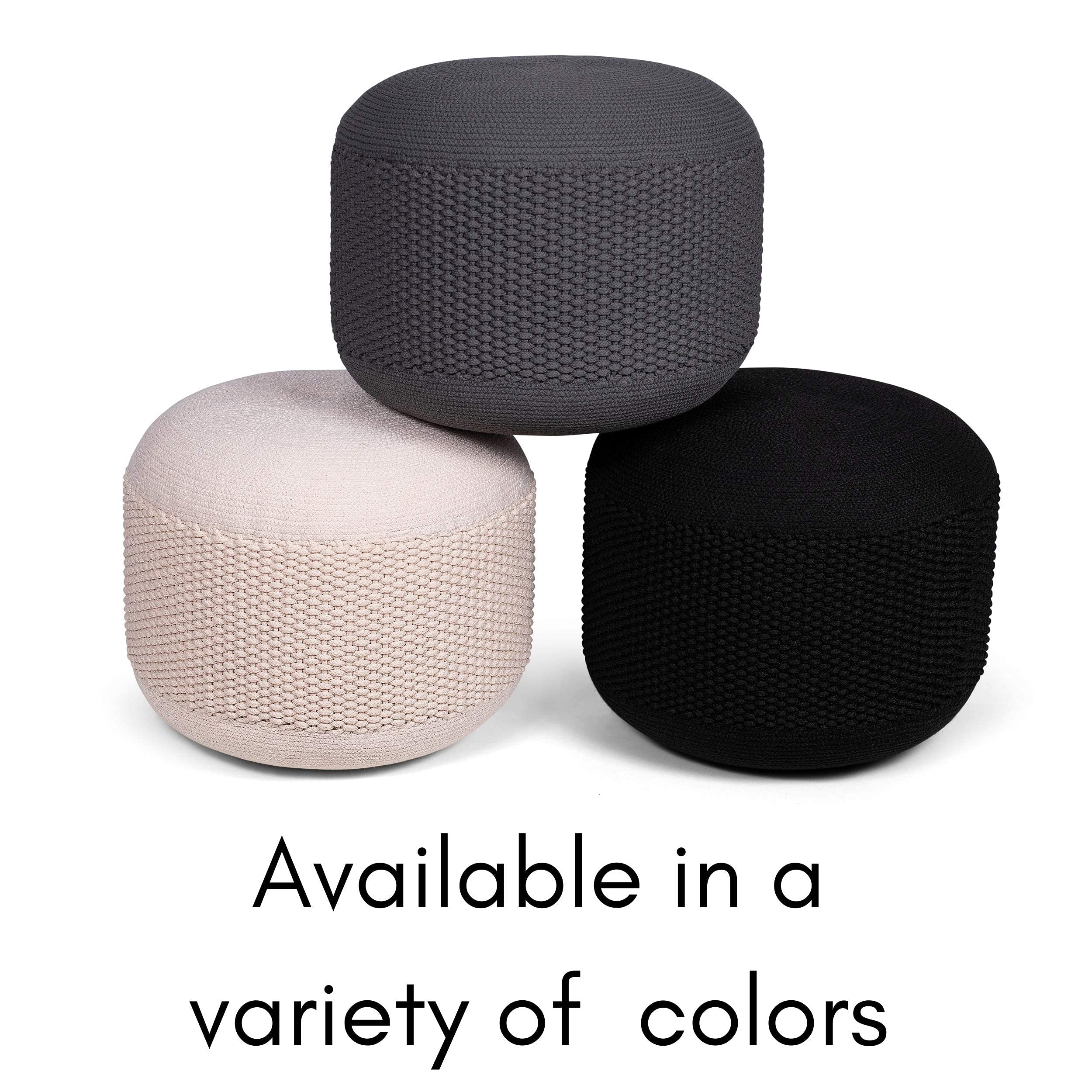 BIRDROCK HOME Outdoor Pouf Ottoman | Hand Woven Waterproof Foot Stool with Bead Bag Filling | Boho Foot Rest for Patio, Living Room, Porch & Outdoor Seating | Lightweight, Soft Stuffed Chair | Black