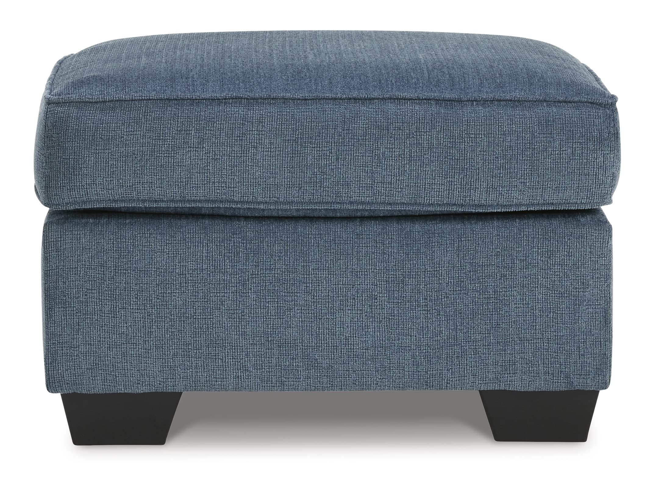Signature Design by Ashley Cashton Contemporary Accent Ottoman with Faux Wood Finished Exposed Feet, Foam Cushion, Crosshatched Upholstery, 30" by 24", Blue