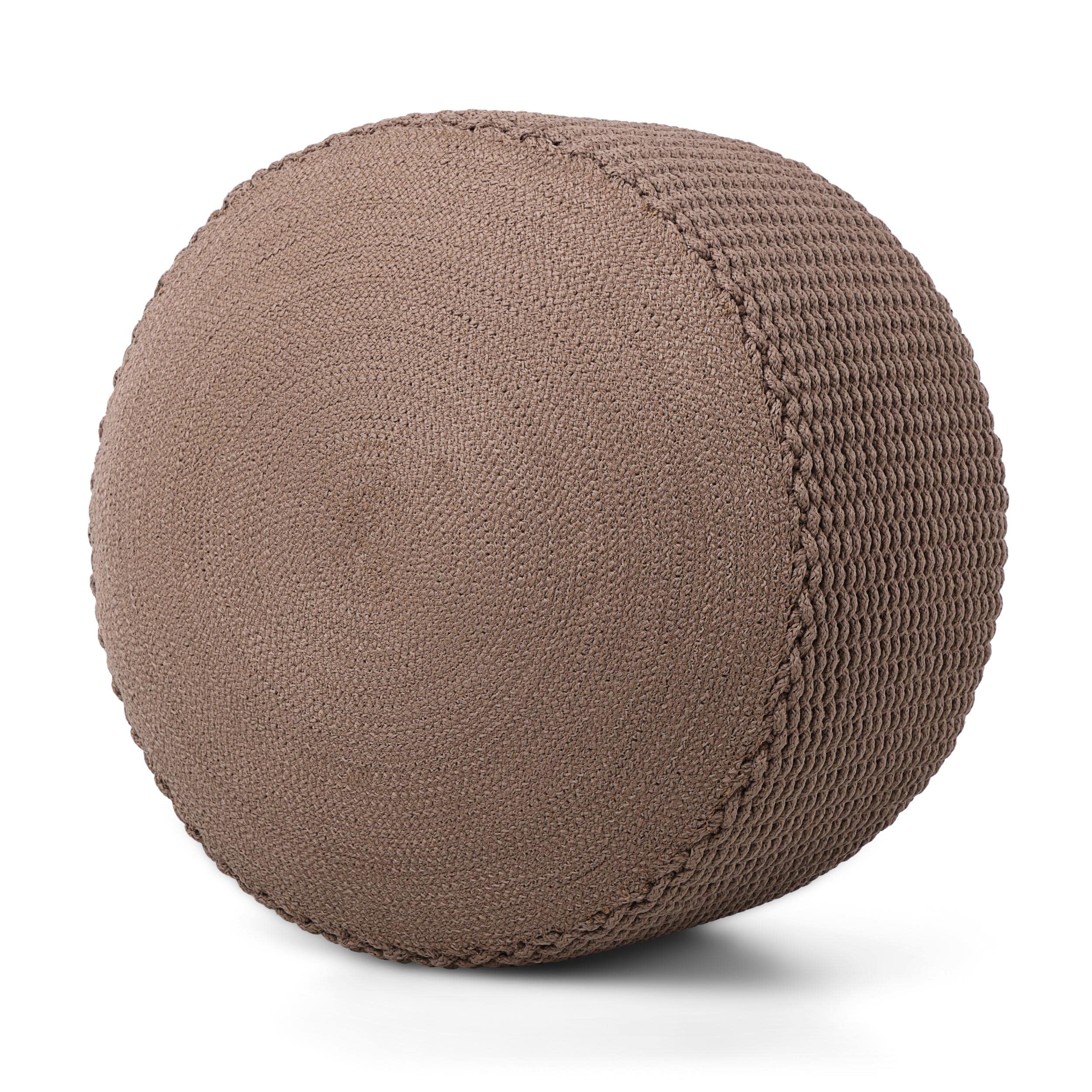 BIRDROCK HOME Outdoor Pouf Ottoman | Hand Woven Waterproof Foot Stool with Bead Bag Filling | Boho Foot Rest for Patio, Living Room, Porch & Outdoor Seating | Lightweight, Soft Stuffed Chair | Brown