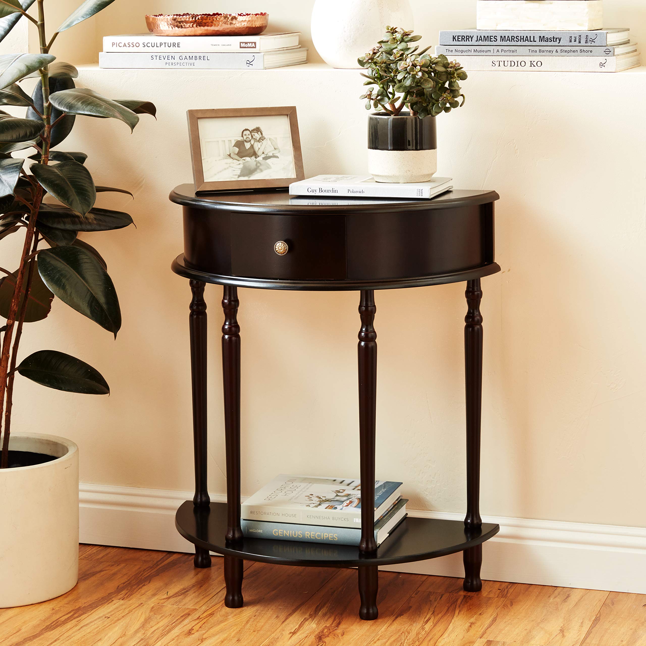Crescent End Table with Drawer & Lower Shelf