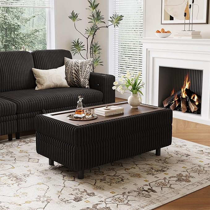 Corduroy Storage Ottoman Bench