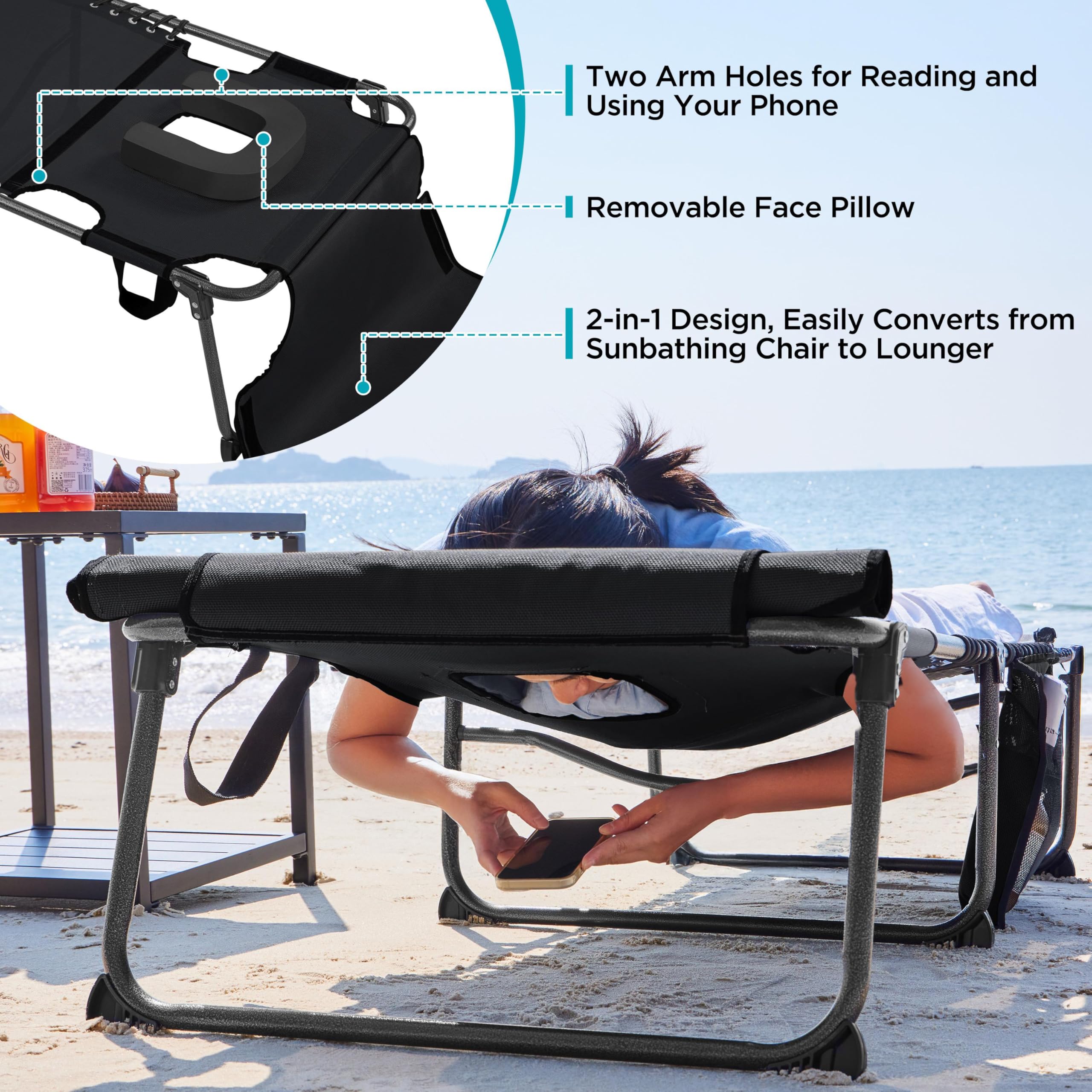 5-Position Folding Tanning Lounge Chair