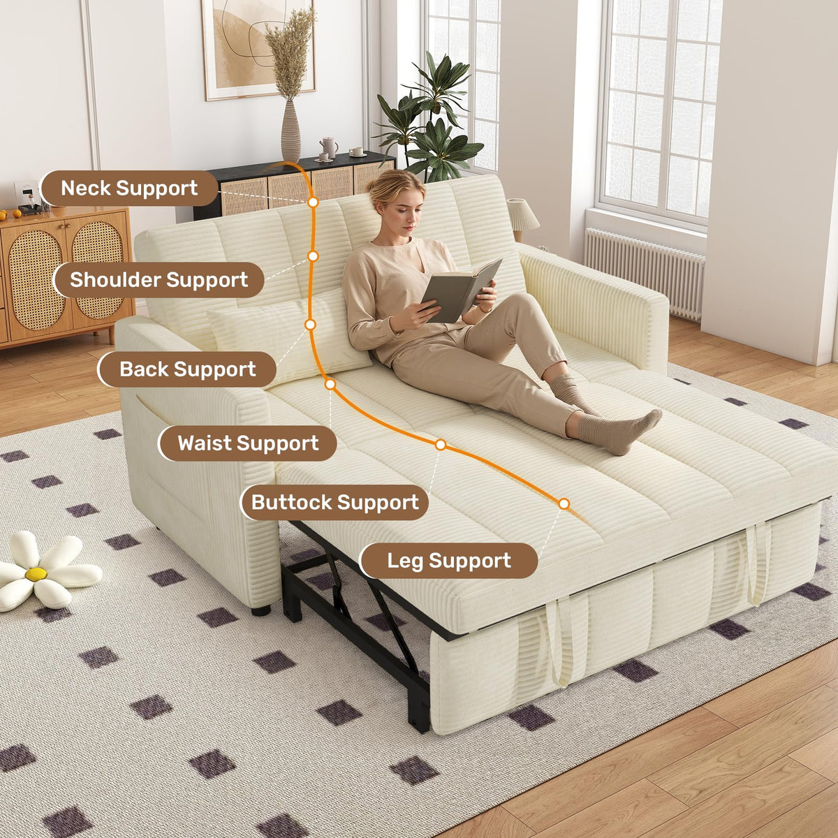 3-in-1 Convertible Loveseat Sofa Bed