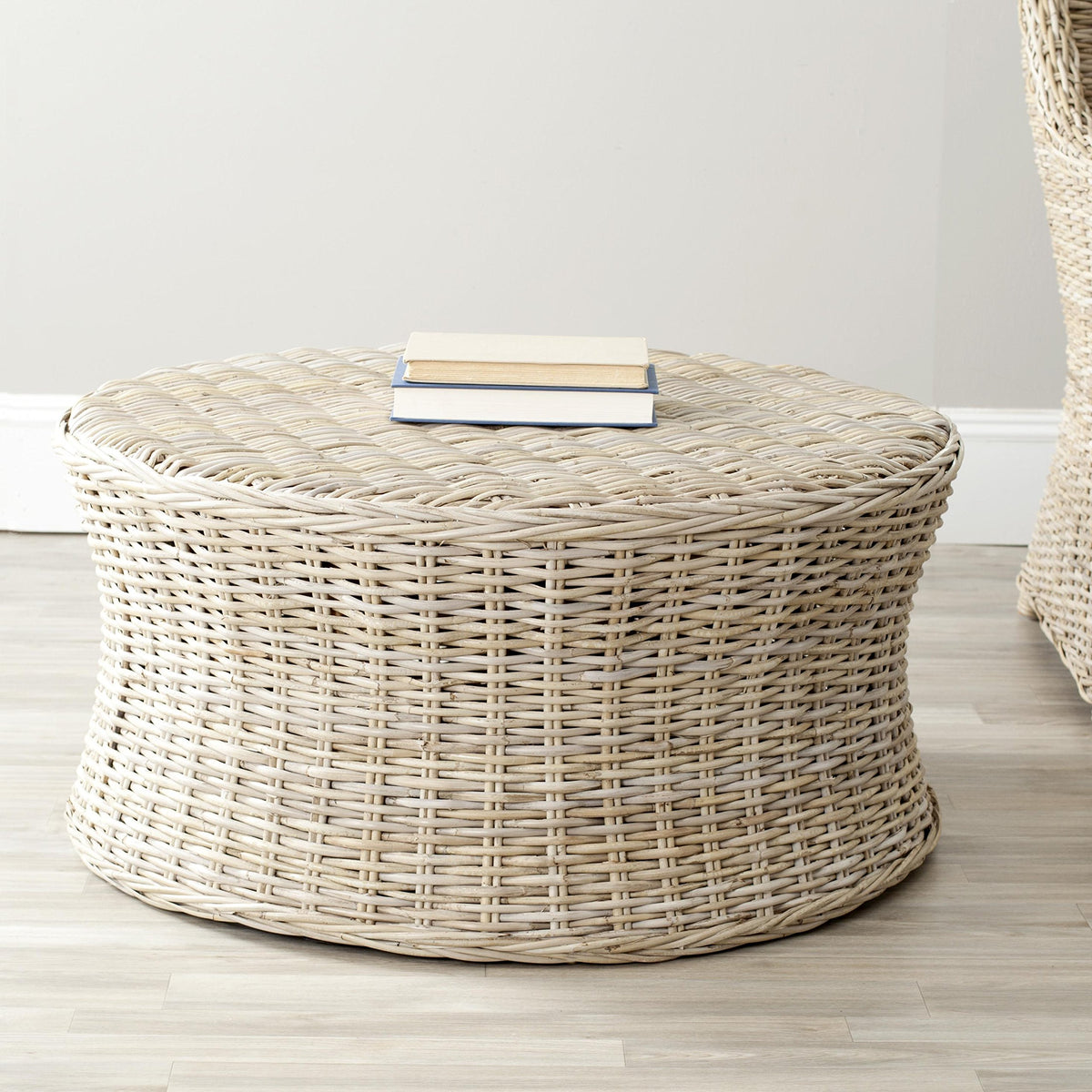 Mango Wood Rattan Ottoman