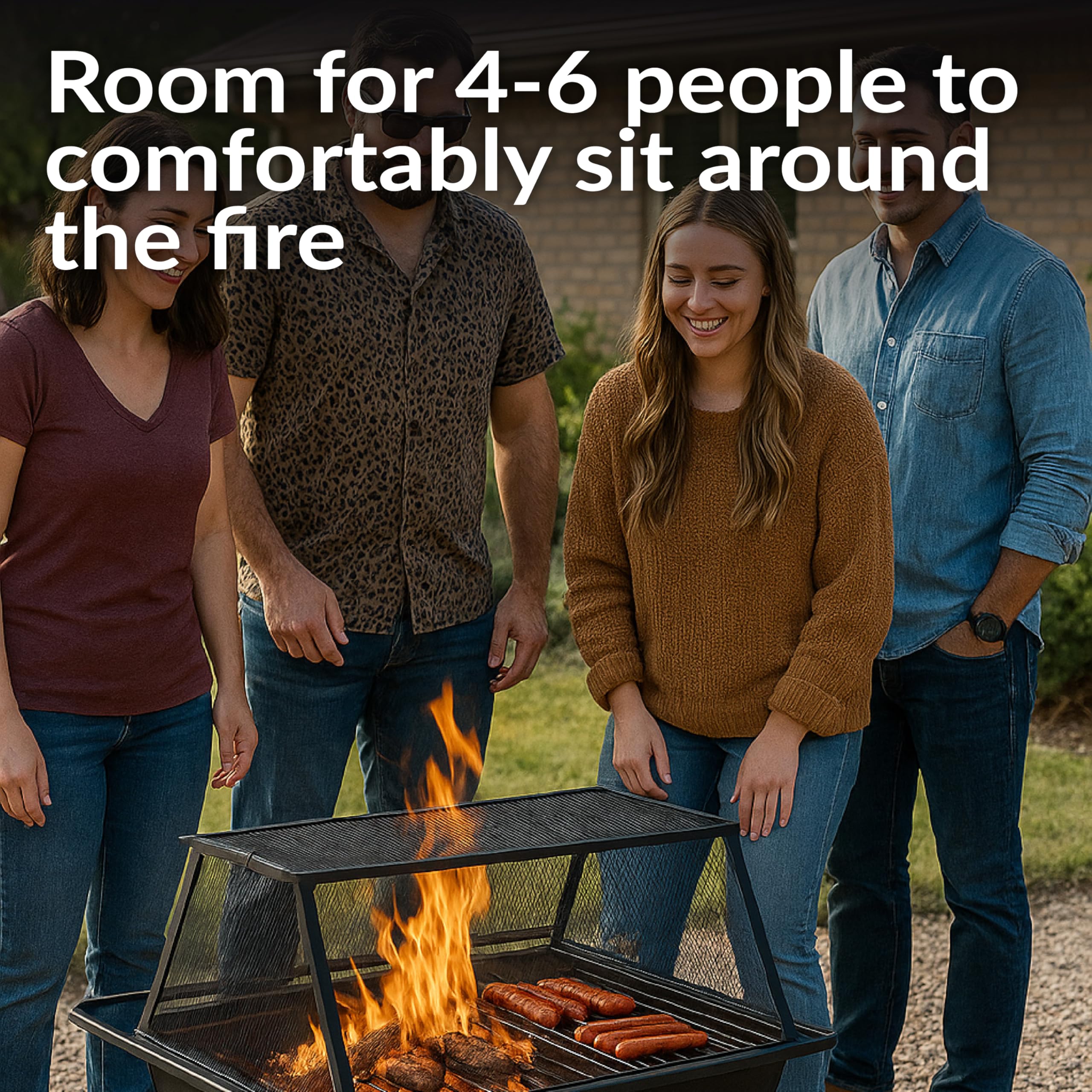 36-Inch Rectangular Steel Fire Pit with Grill & Accessories