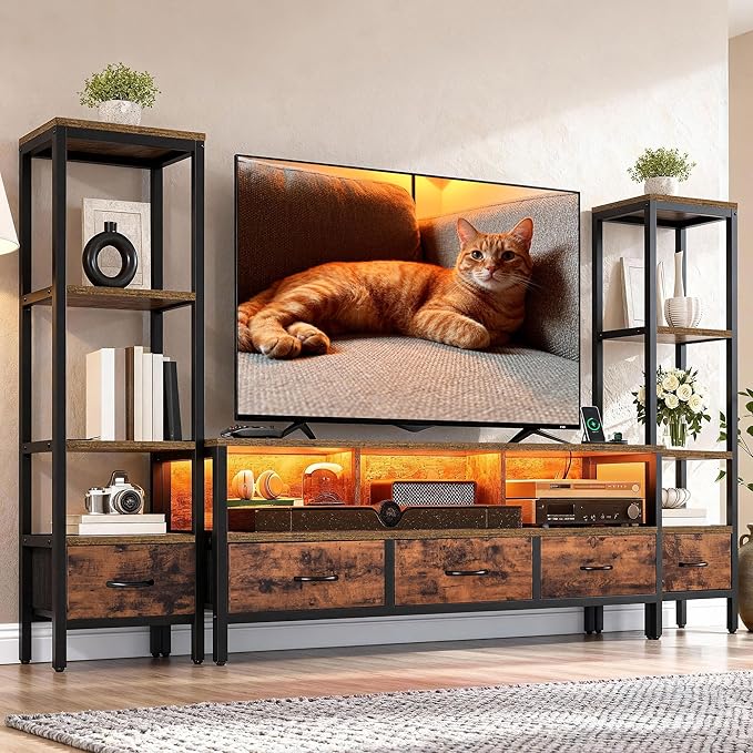 Entertainment Center with Bookshelves & LED TV Stand