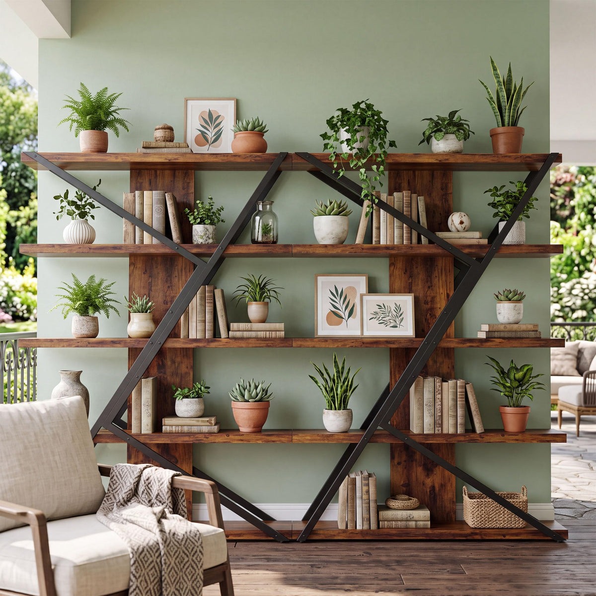 5-Tier Wood and Iron Bookshelf
