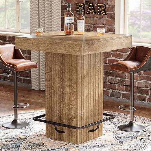 Square Bar Table with Metal Footrest