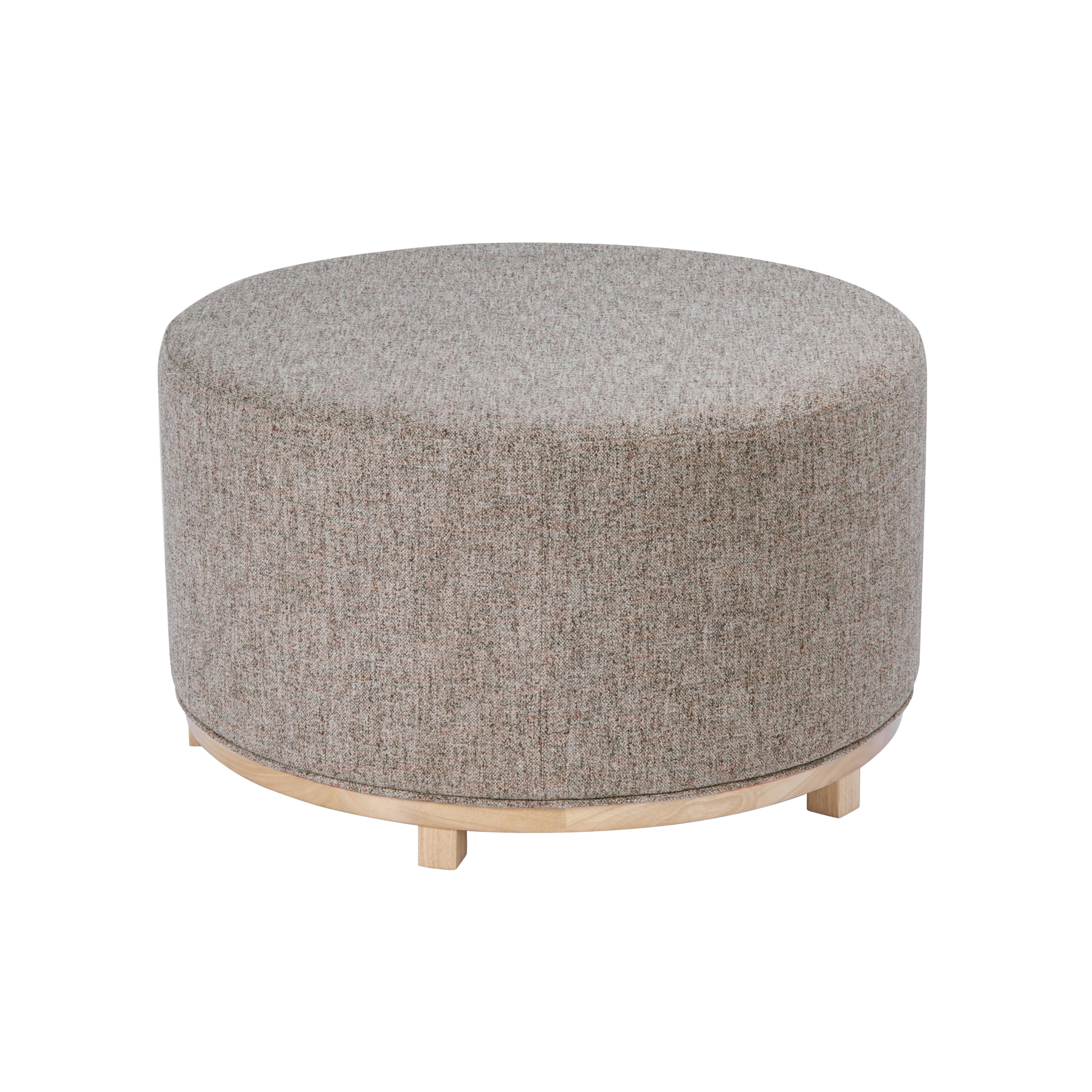 Round Upholstered Ottoman with Wood Base