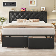 Queen Bed Frame with Storage Drawers & Charging Station