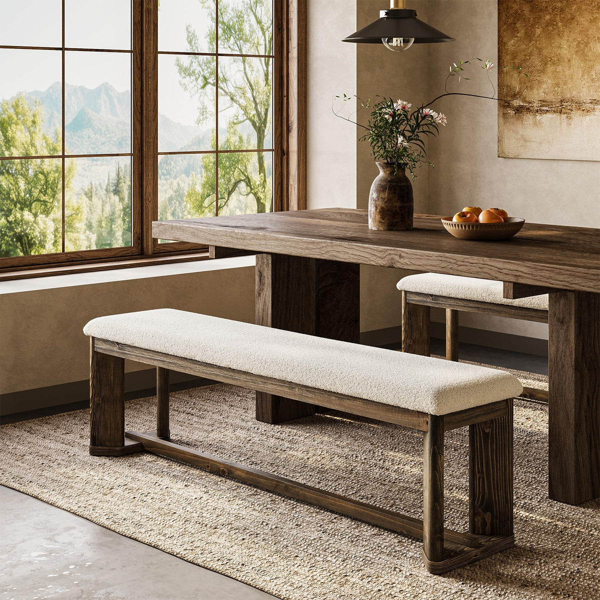 Faux Fur Solid Wood Bench