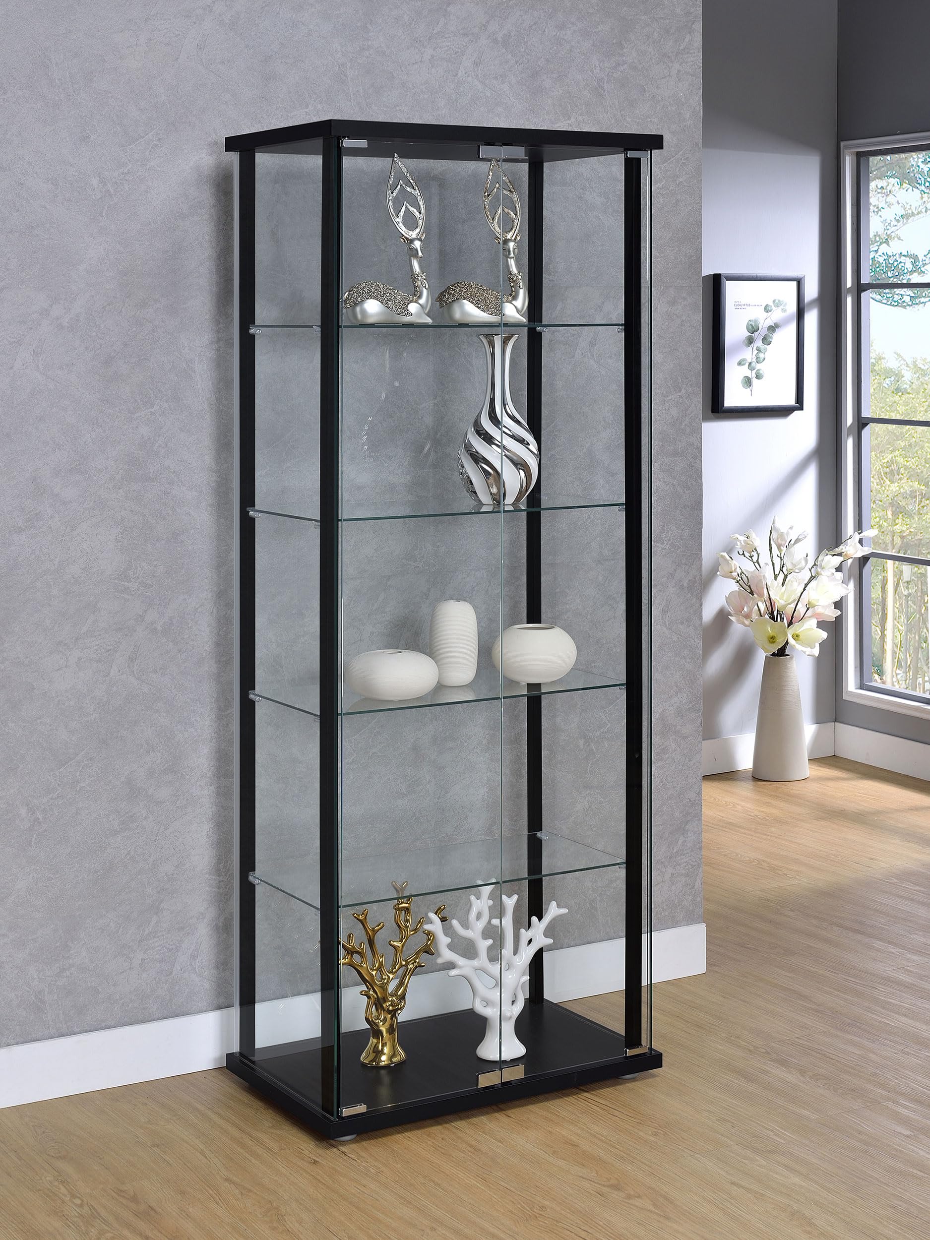 4-Shelf Glass Curio Cabinet with Wood Top, 2 Doors & Chrome Hardware – 64"