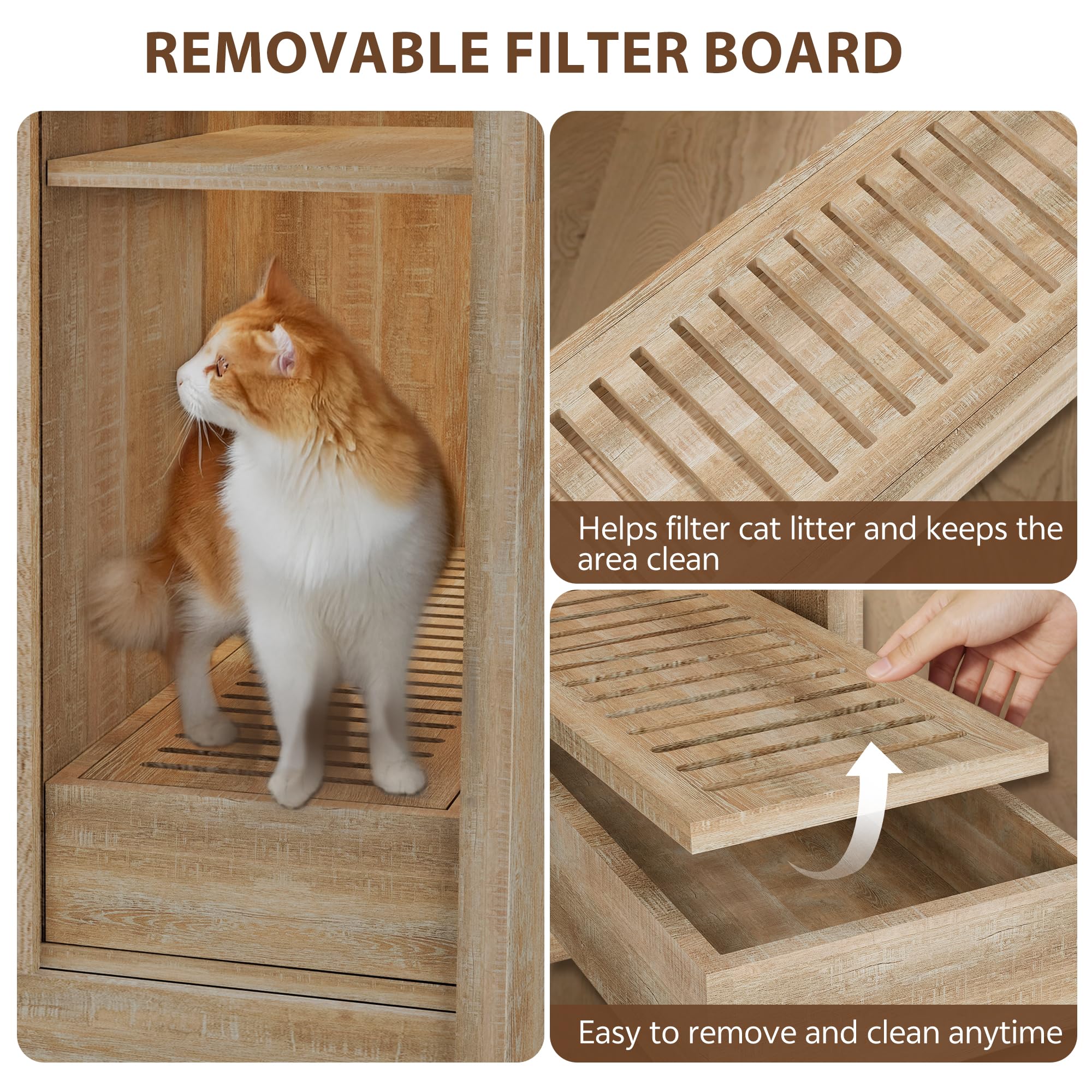 Homiflex Cat Litter Box Enclosure with Litter Collector, Large Litter Box Enclosure for Automatic Litter Box, Cat Furniture with Outlet, Adjustable Shelf for Dog Proof, Cat Washroom Cabinet, Natural