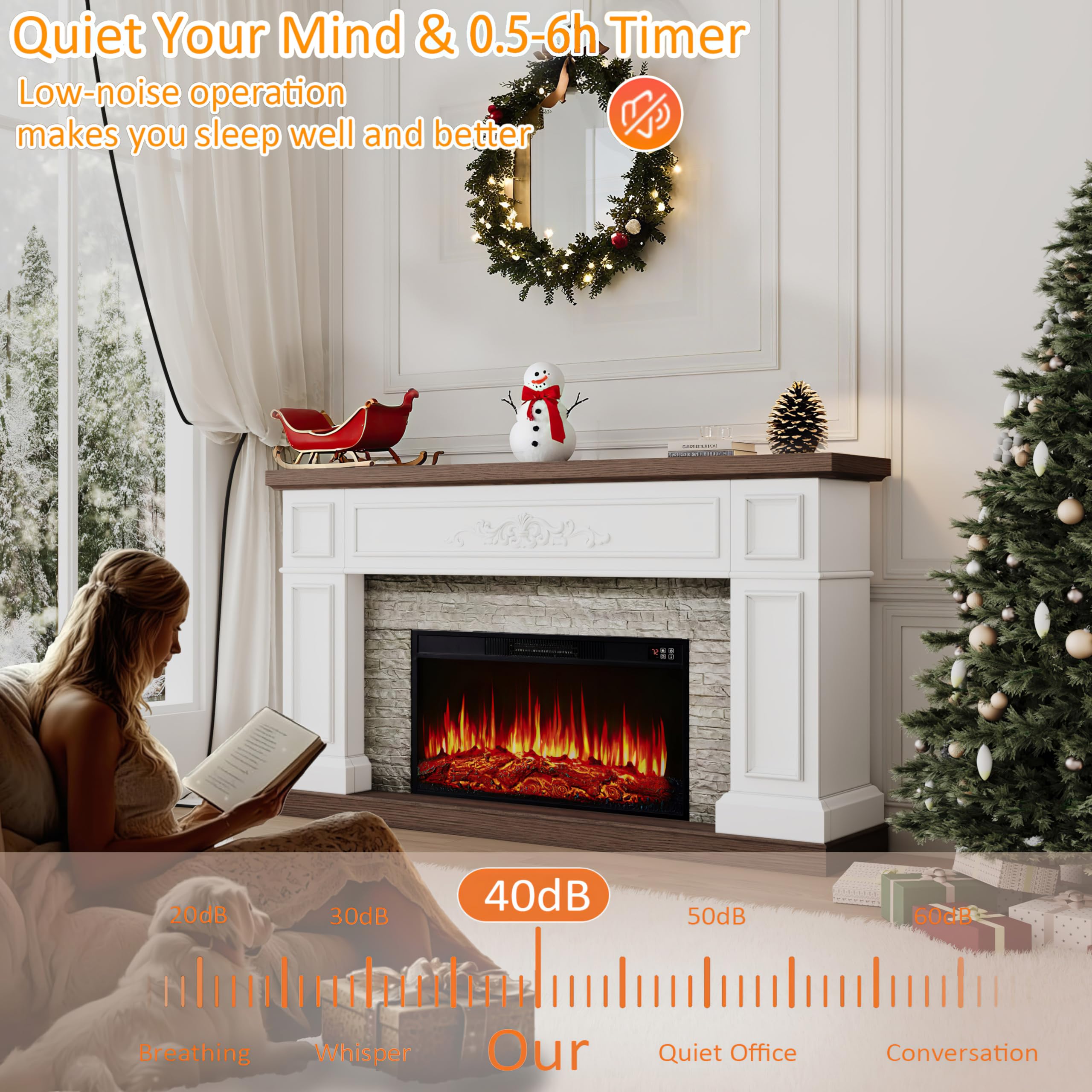 60" Electric Fireplace Mantel TV Stand