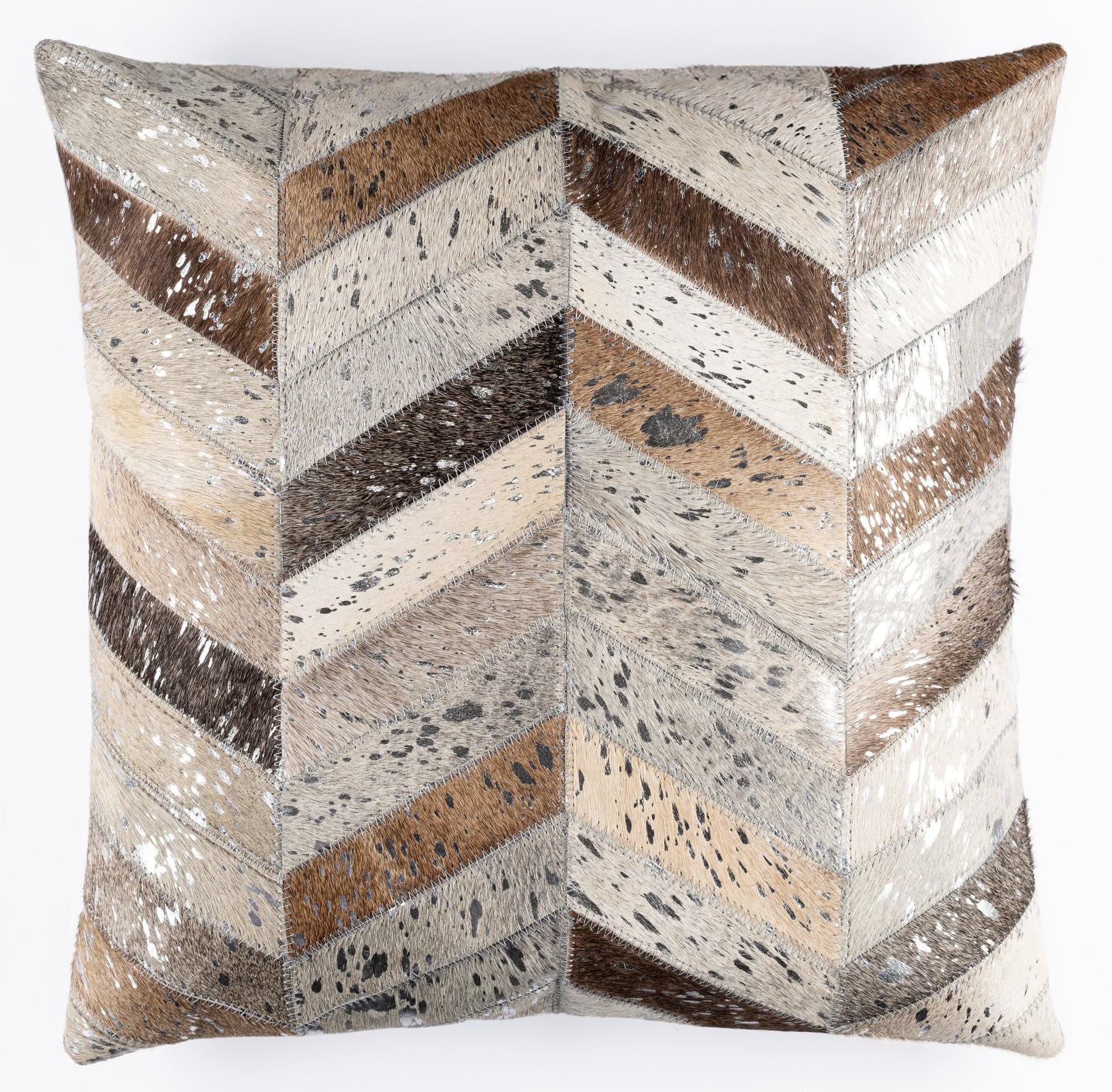 Cowhide Leather Patchwork Throw Pillow with Insert