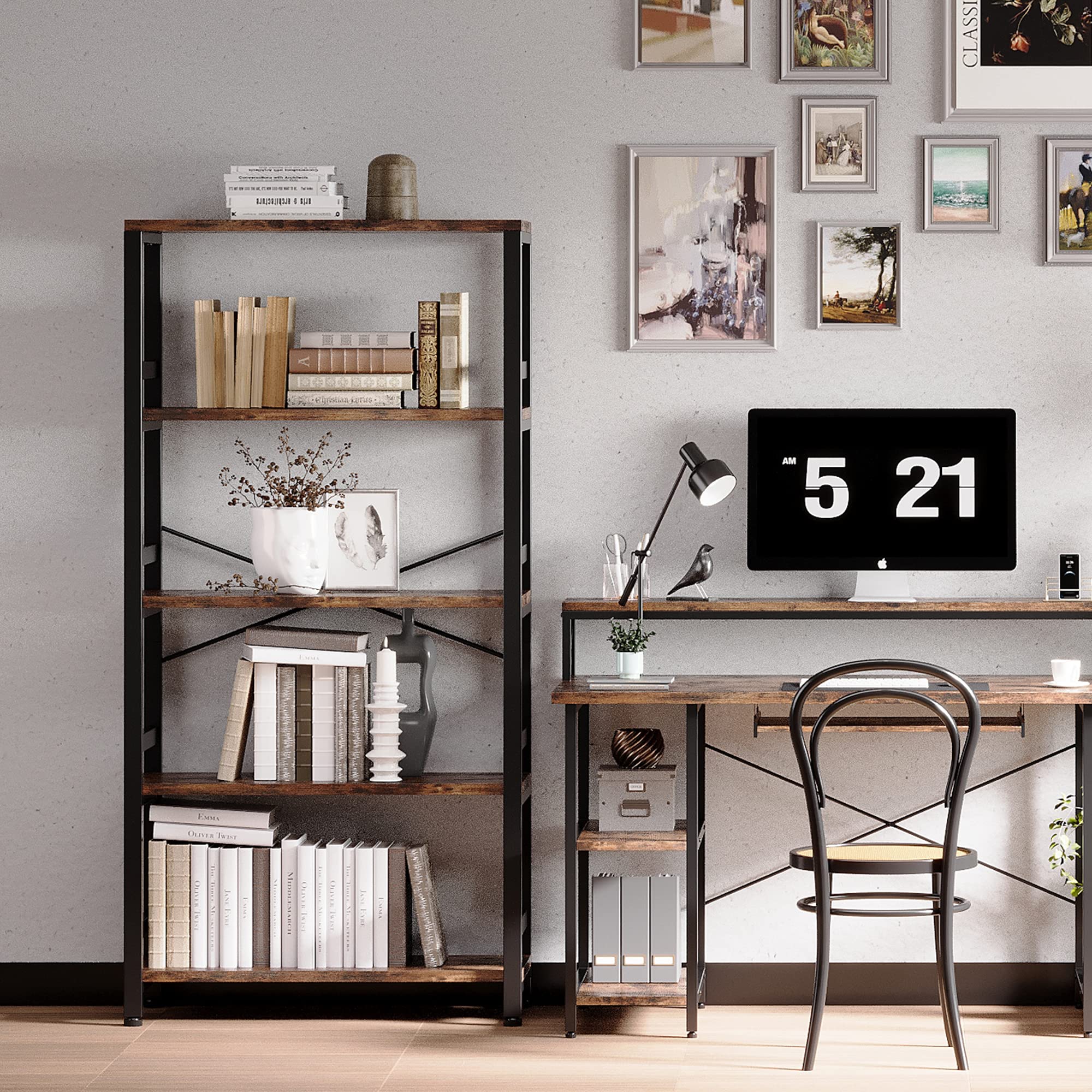 5-Tier Ladder Bookshelf, 31.5" Wide, Industrial Style