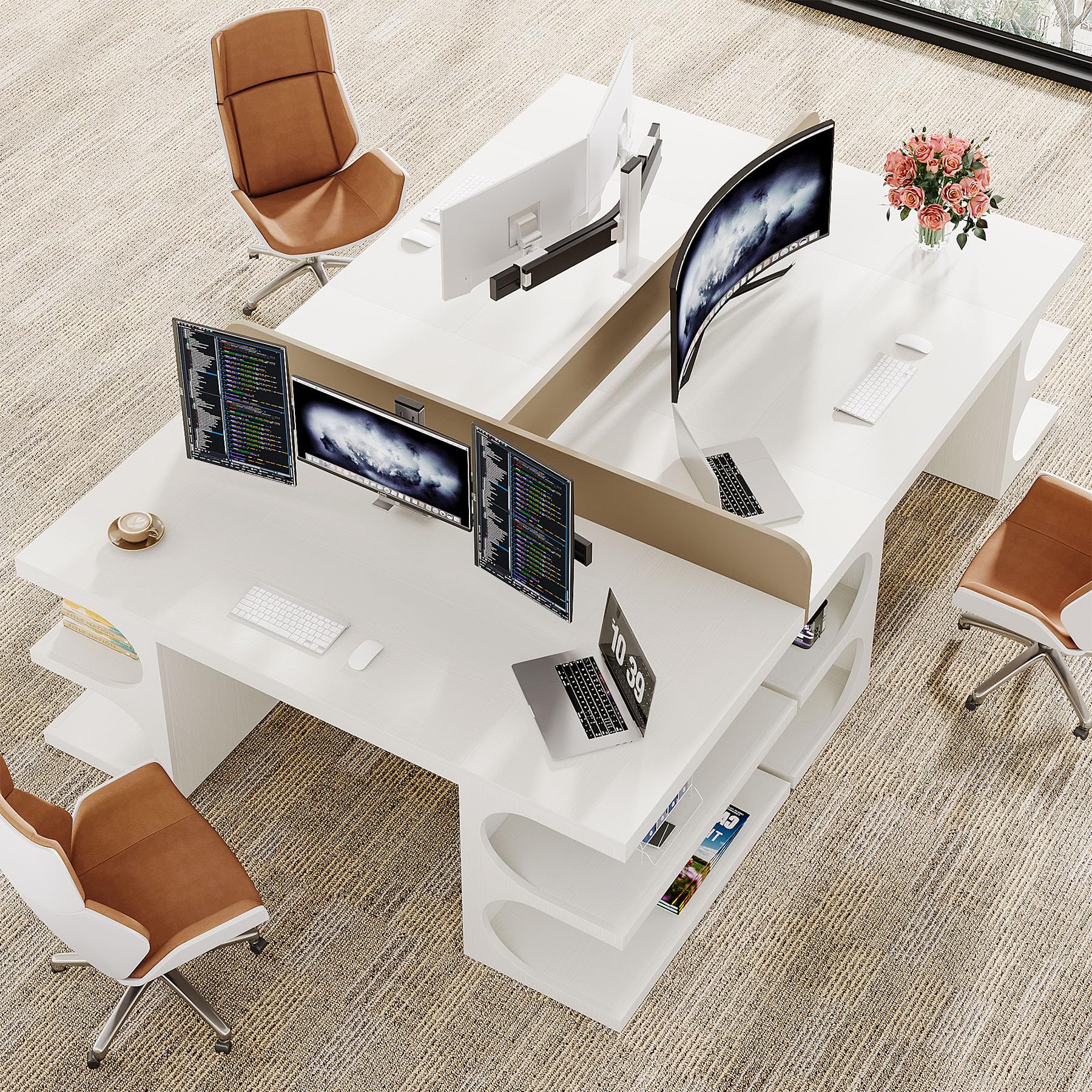 62" Executive Desk with Storage Shelves & Drawers