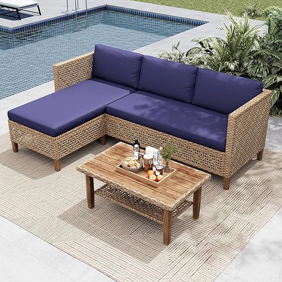 L-Shaped Patio Sectional Sofa Set with Coffee Table