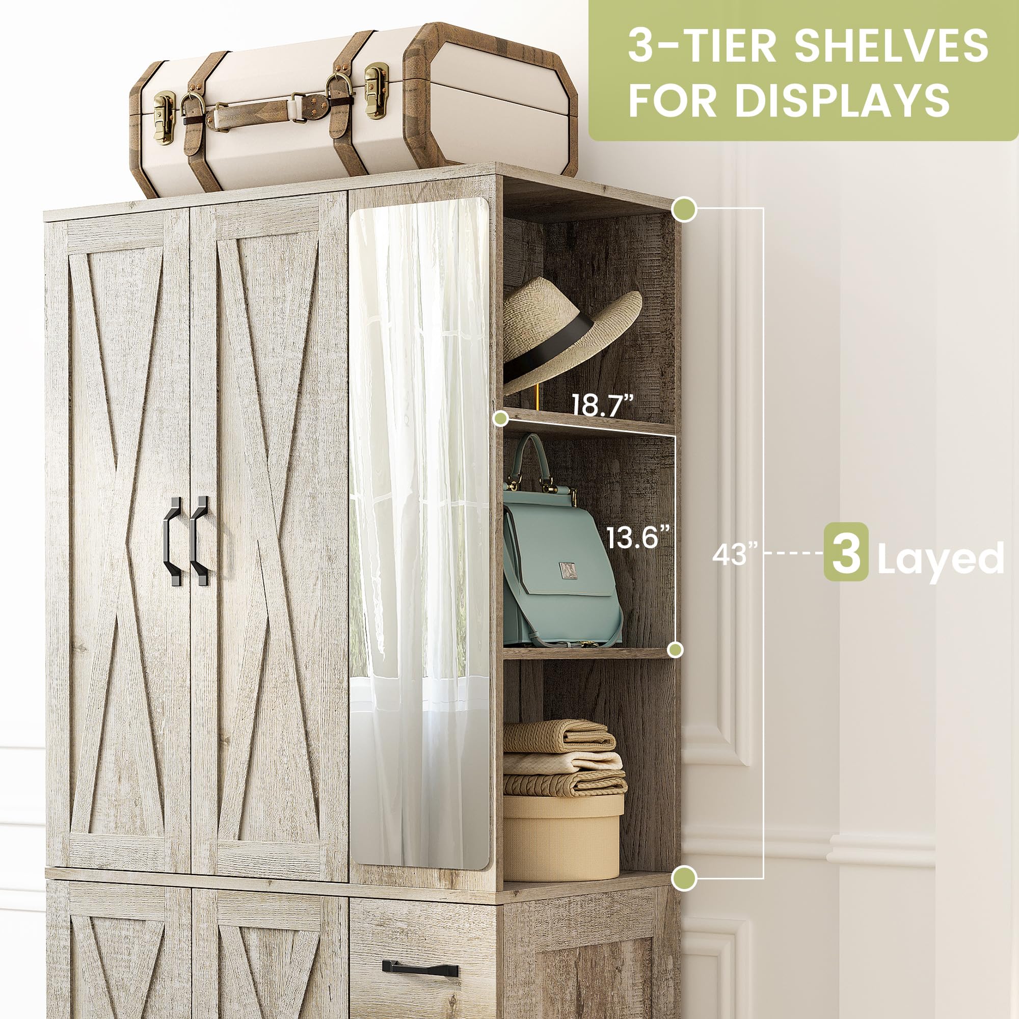 4-Door Wardrobe Closet with Mirror