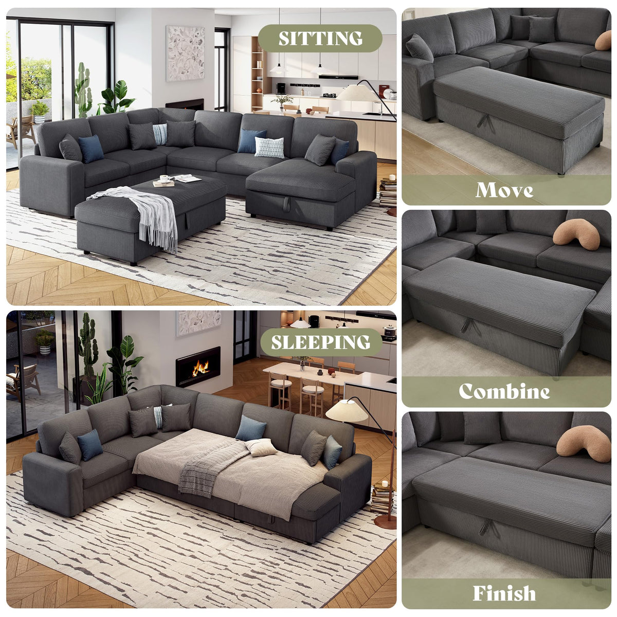 Corduroy Sleeper Sectional with Storage