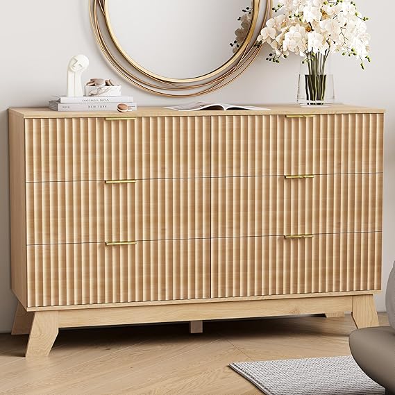 6-Drawer Fluted Dresser with Gold Handles