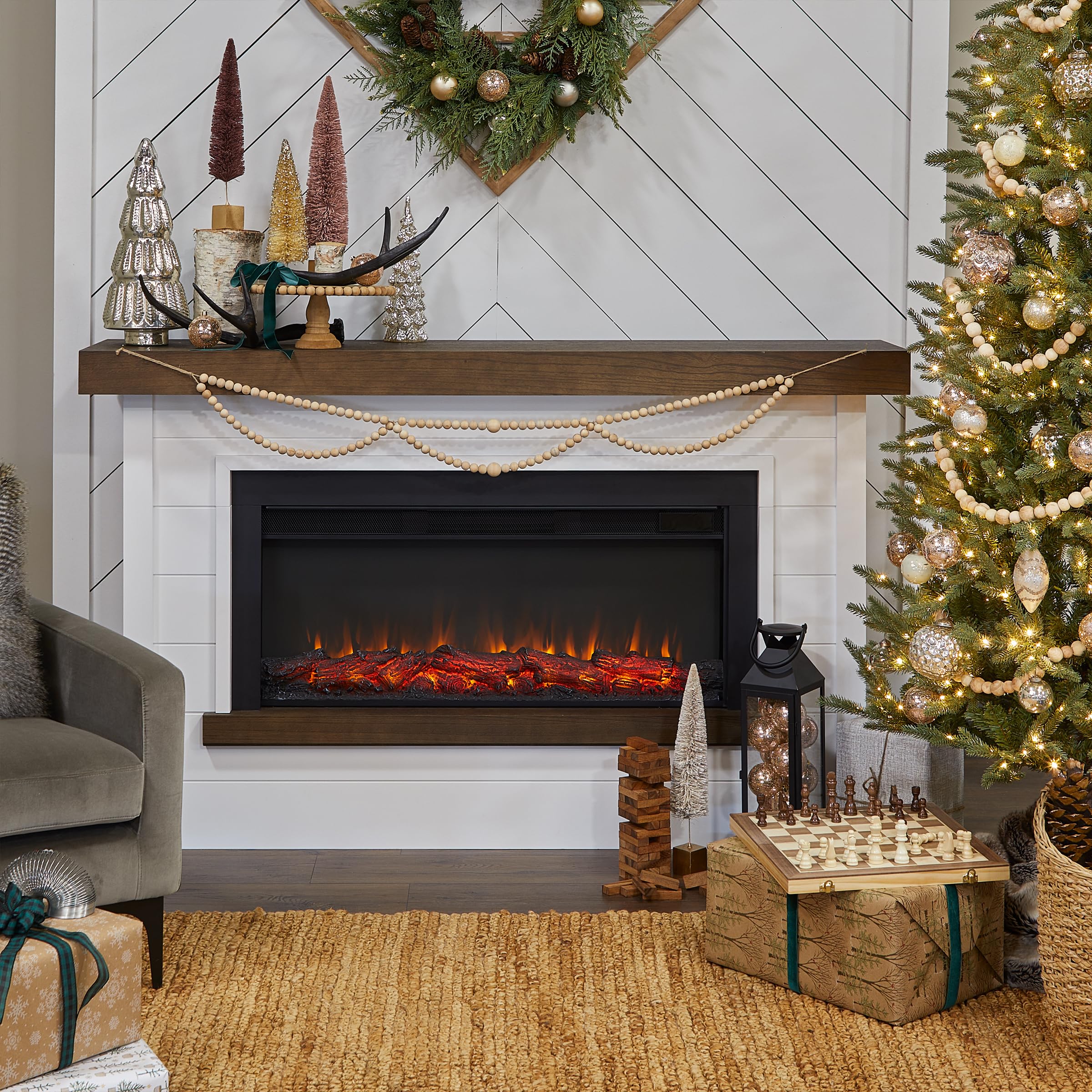 Electric Fireplace Mantel with Heater – White
