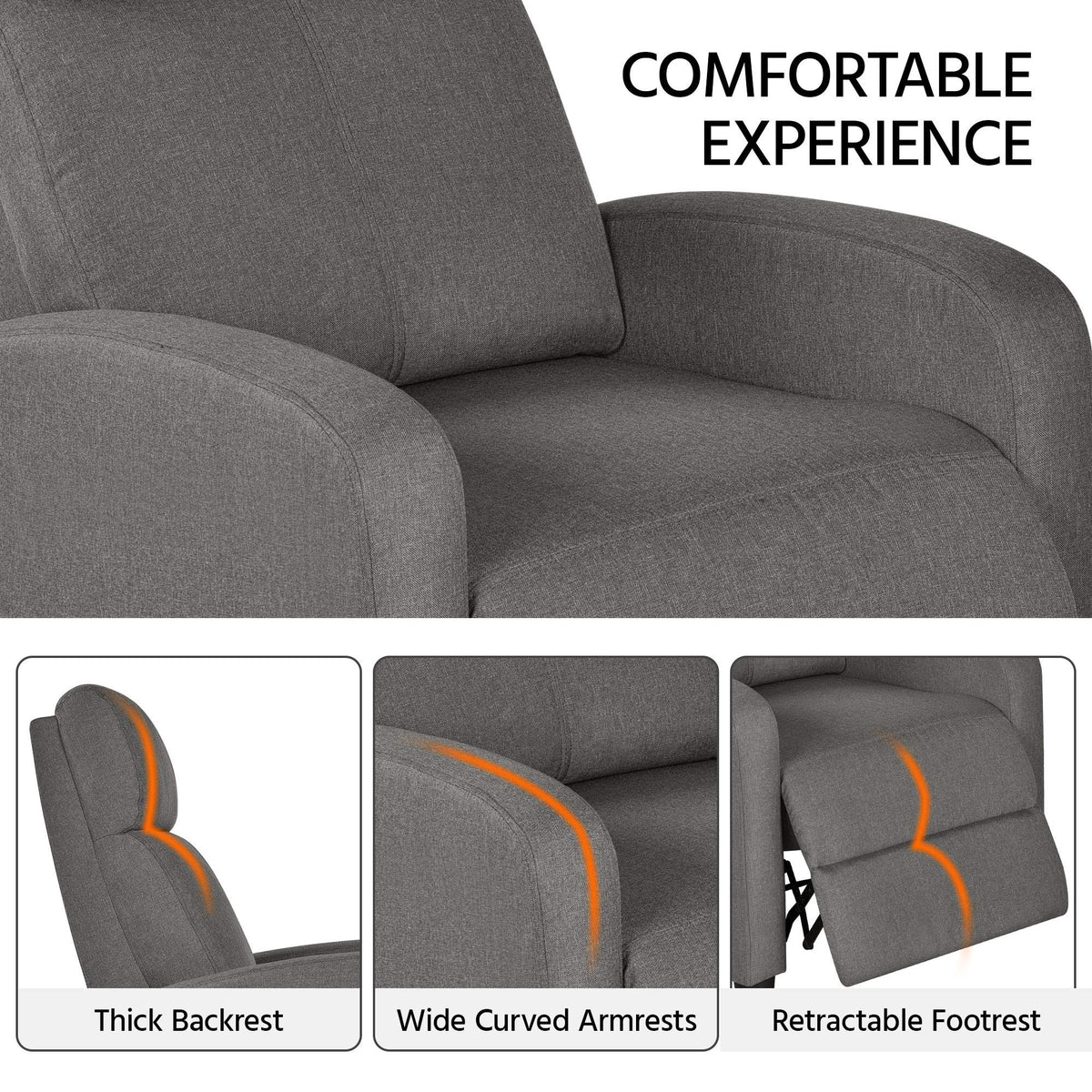Yaheetech Home Theater Seating Fabric Recliner Chair Gray