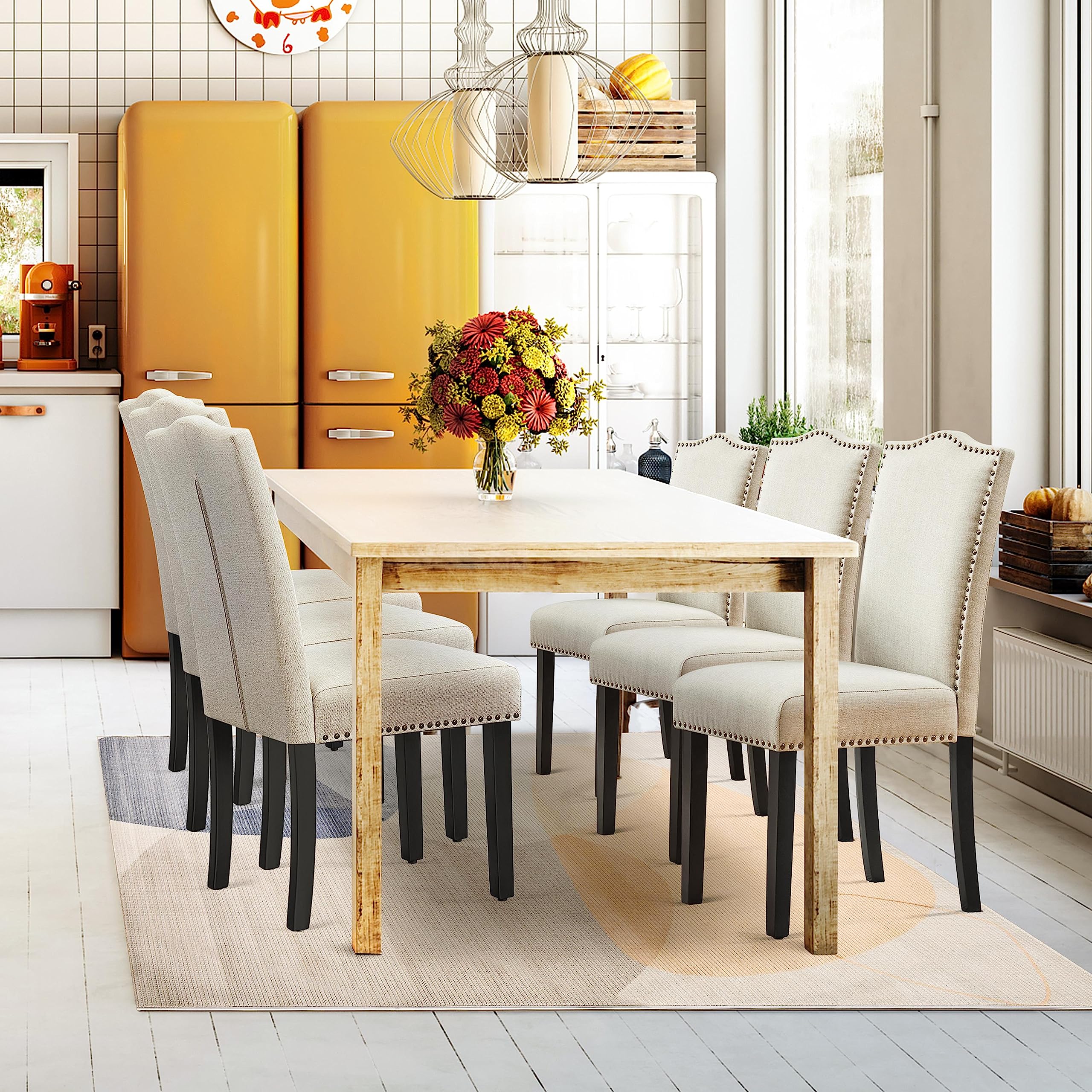 Upholstered Dining Chairs with Rubberwood Legs