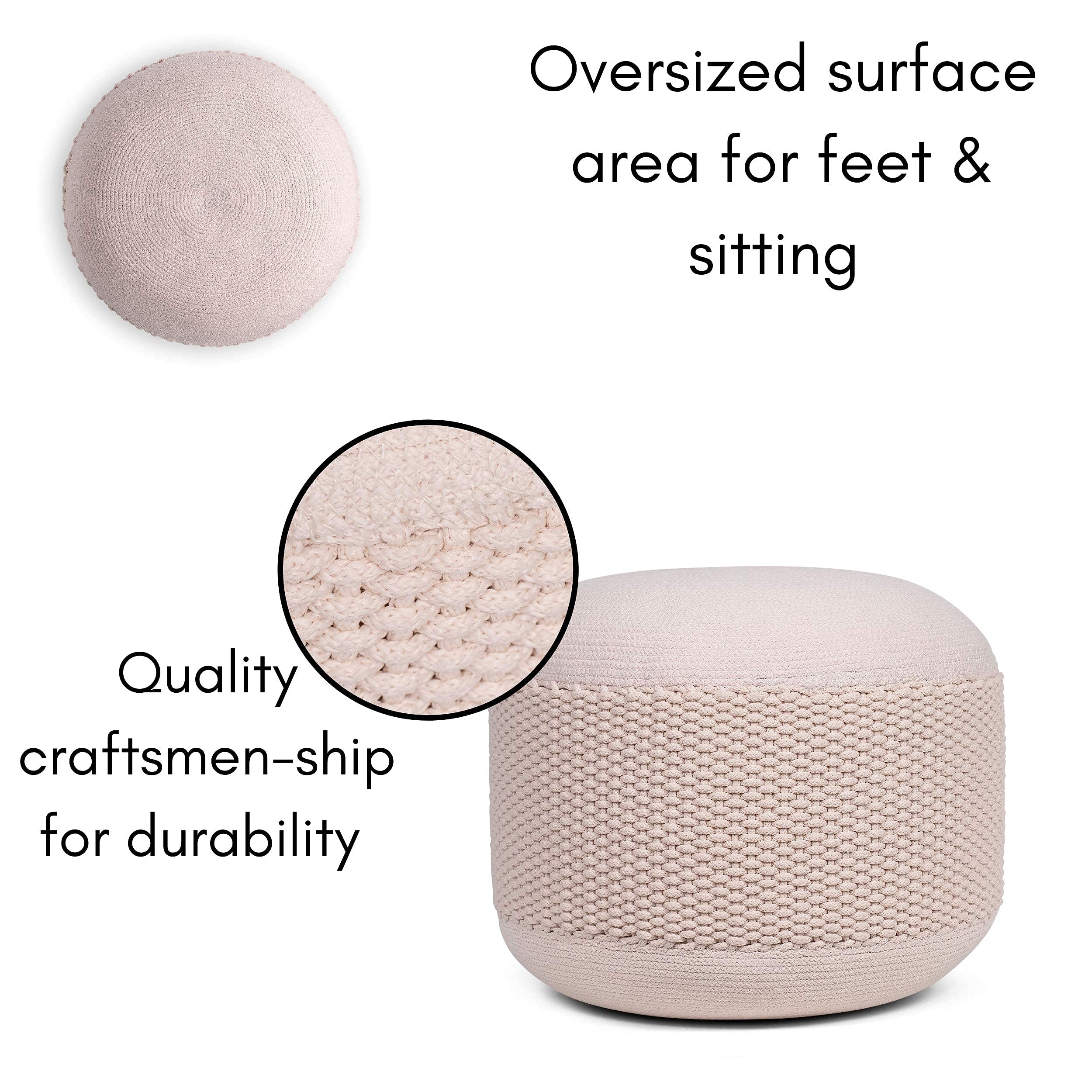 BIRDROCK HOME Outdoor Pouf Ottoman | Hand Woven Waterproof Foot Stool with Bead Bag Filling | Boho Foot Rest for Patio, Living Room, Porch & Outdoor Seating | Lightweight, Soft Stuffed Chair | Natural