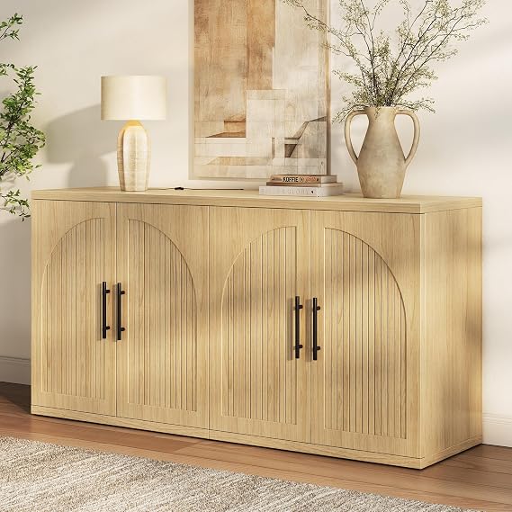 Fluted Walnut Buffet Cabinet