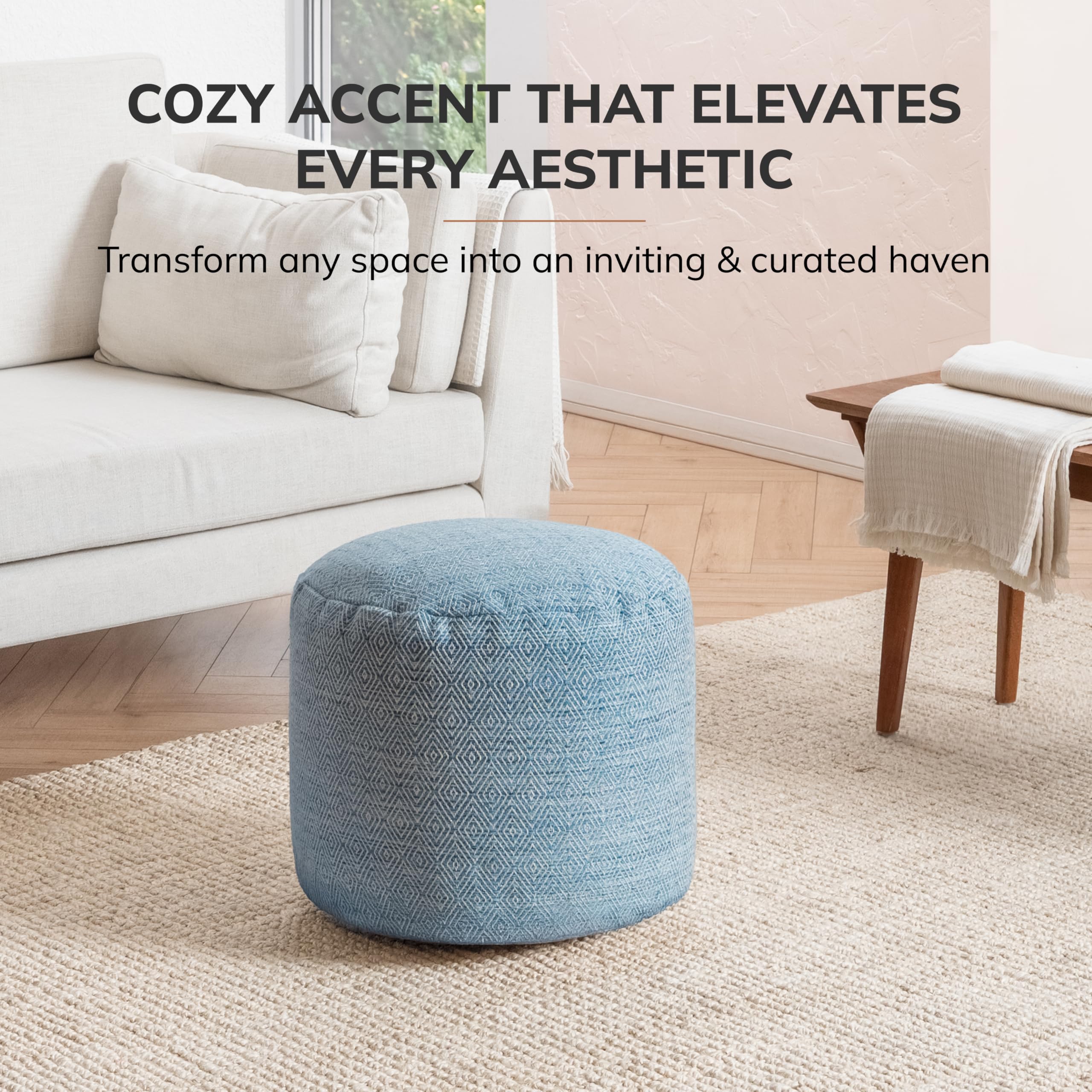 Anji Mountain Pouf Ottoman Foot Rest, Handmade Ottoman Pouf, Comfortable Foot Stool, Decorative Floor Seating for Living Room Decor, Bedroom & Home Décor Accent - Blue