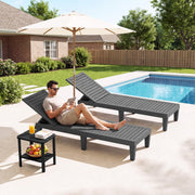 NUNU LAB Outdoor Chaise Lounge Chairs Set, Black and 1 Table, 2pcs