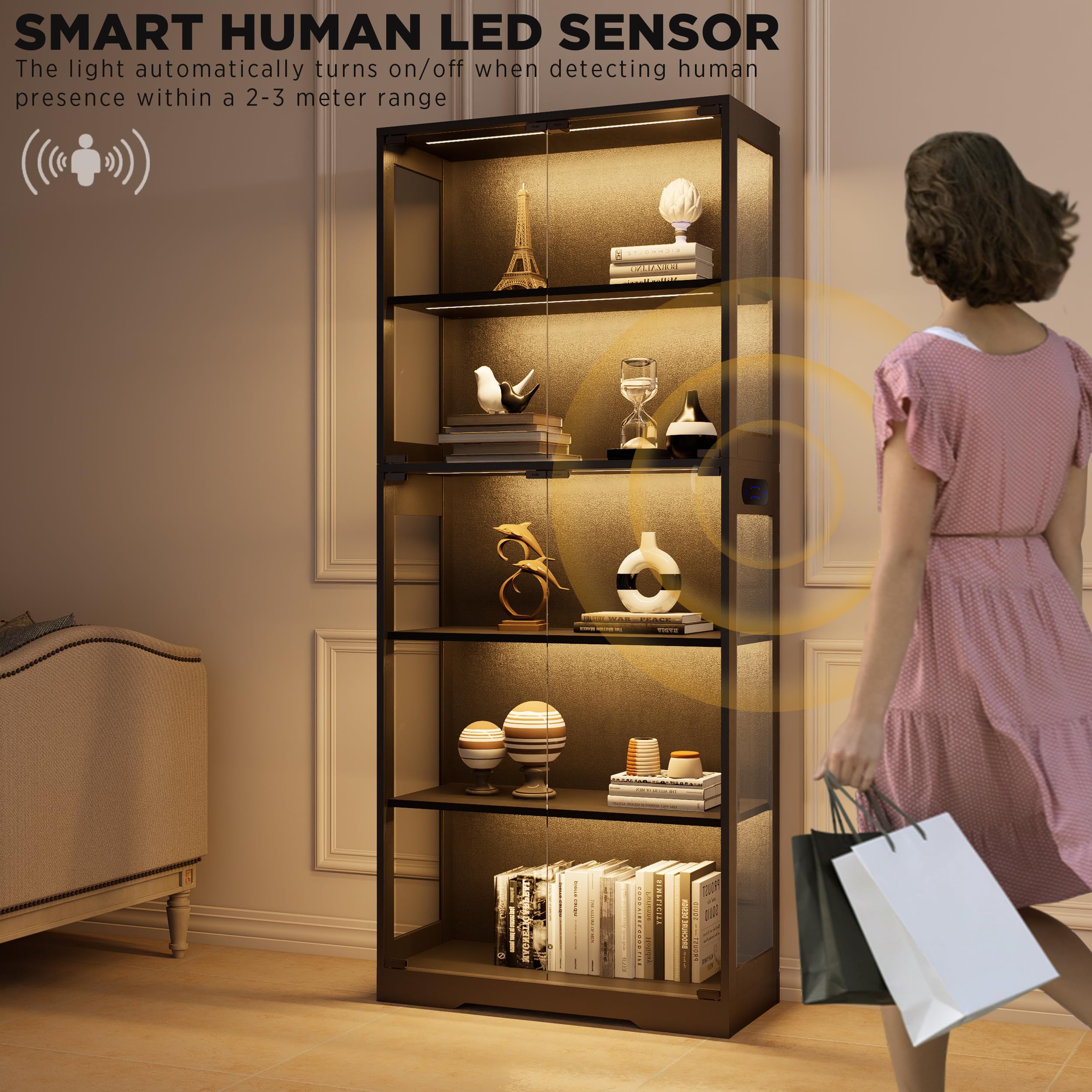 65" Glass Display Cabinet with LED Lighting & Motion Sensor