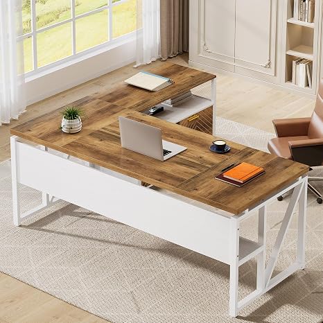 L-Shaped Executive Desk with Drawers & File Cabinet, 63"