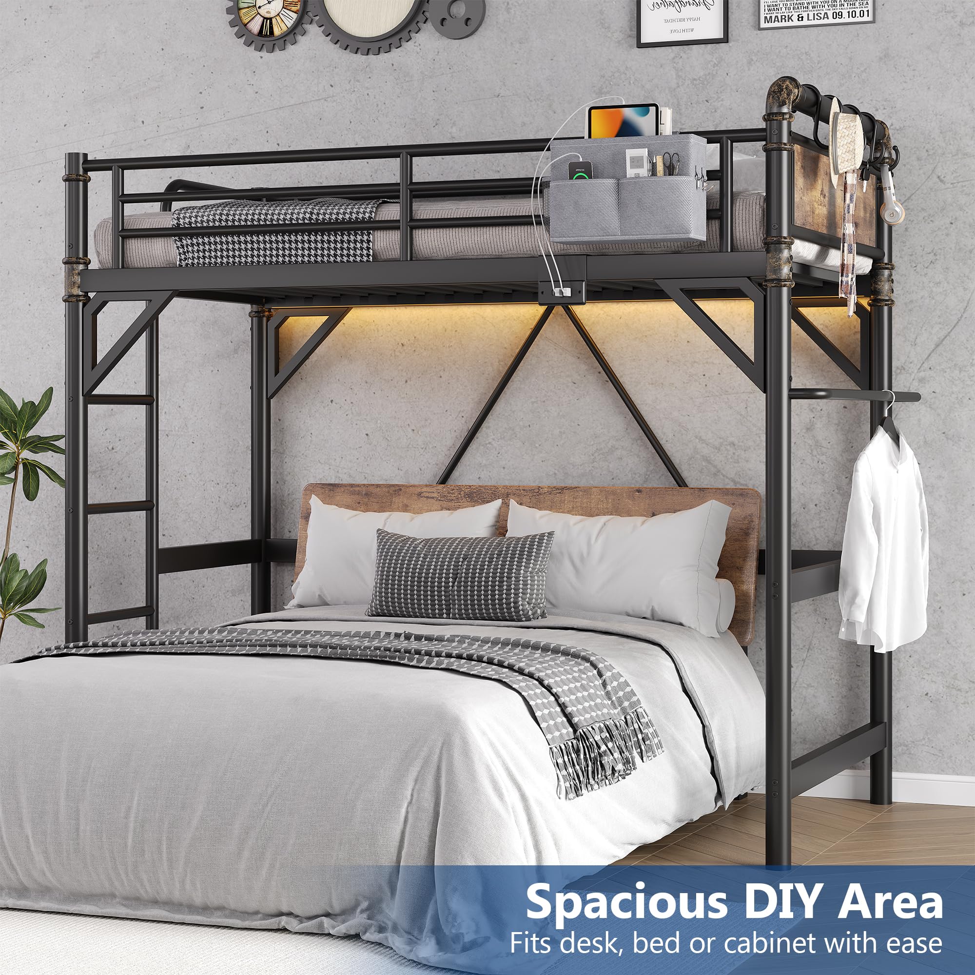 Twin Loft Bed with RGB LED Lights & Charging Station