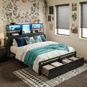 Bed Frame with Storage, LED Lights & Charging Station