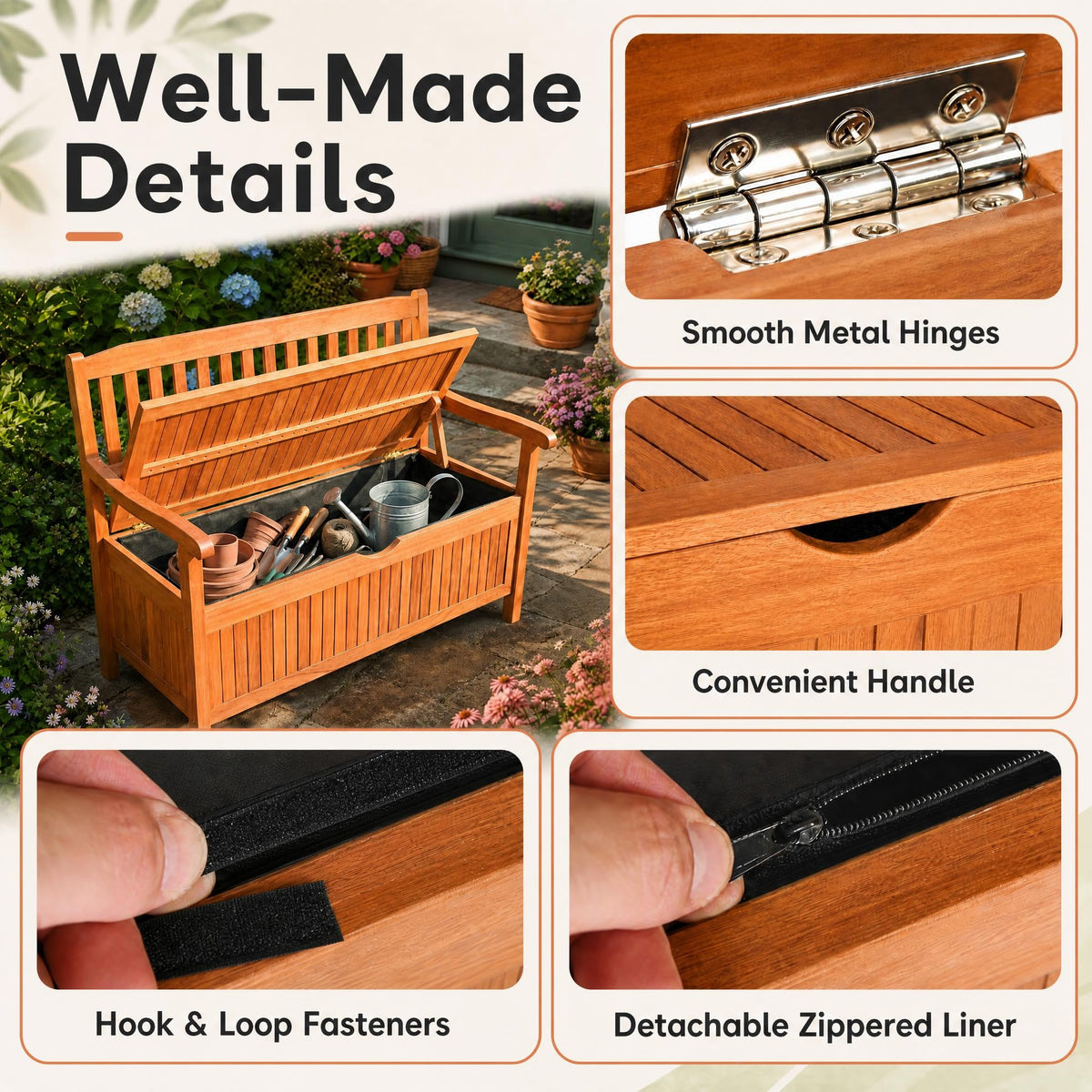 Tangkula Outdoor Wood Storage Bench Deck Box, Entryway Porch Storage Bench