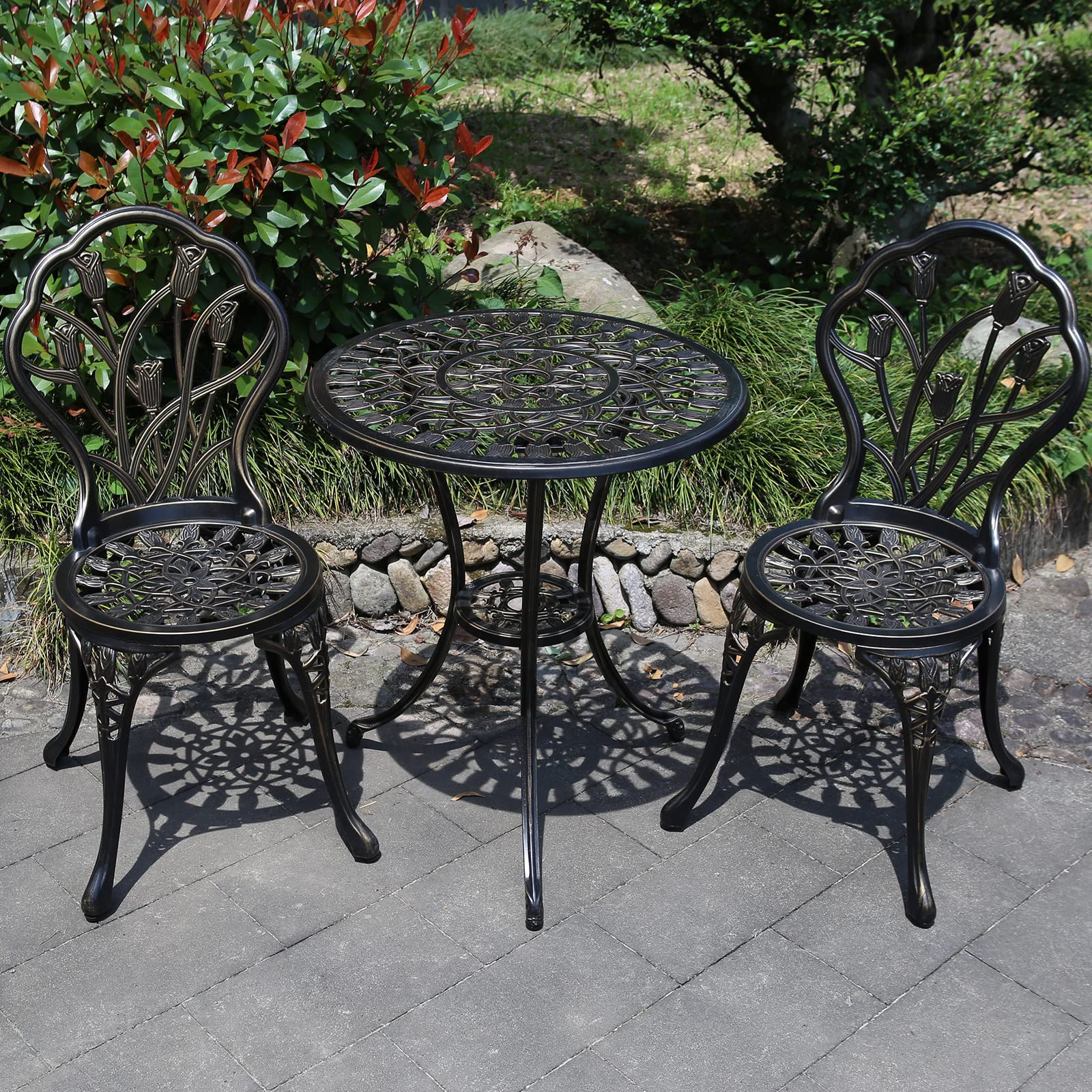 3-Piece Cast Aluminum Patio Bistro Set with Umbrella Hole