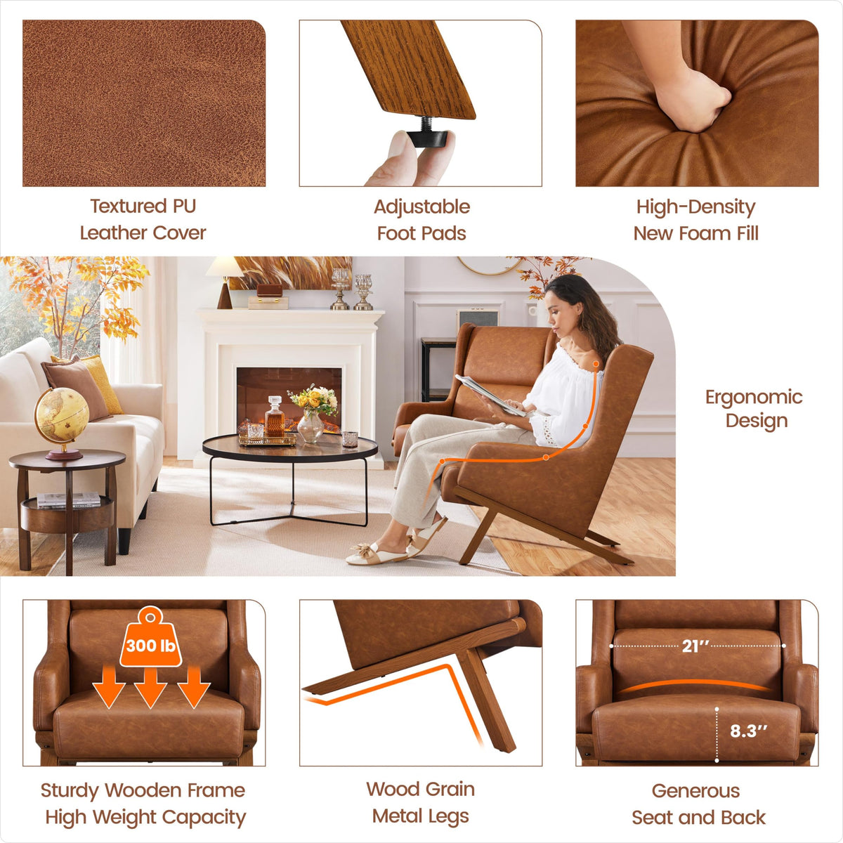Yaheetech Accent Chair, Mid-Century Armchair with High Backrest, Brown