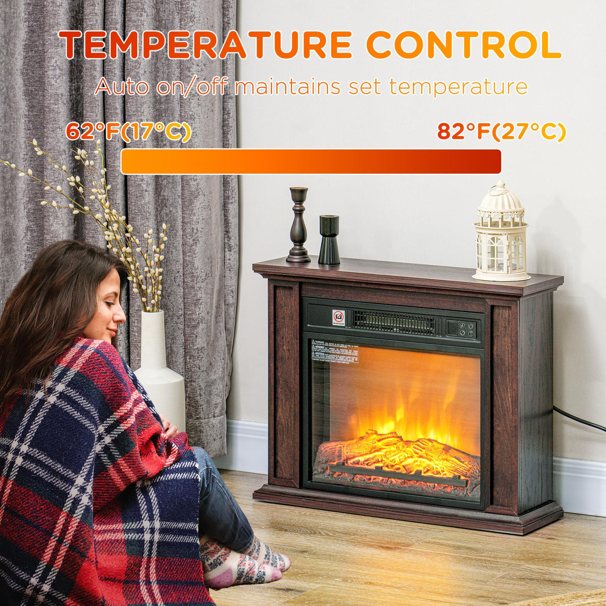 Dark Brown Electric Fireplace with Mantel