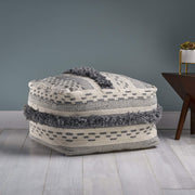 Handmade Boho Wool & Cotton Pouf Ottoman
