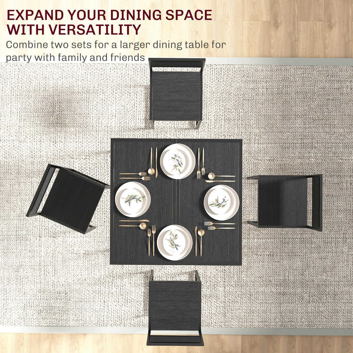 HOMCOM Small Dining Table Set for 2 Compact for Small Spaces, Black