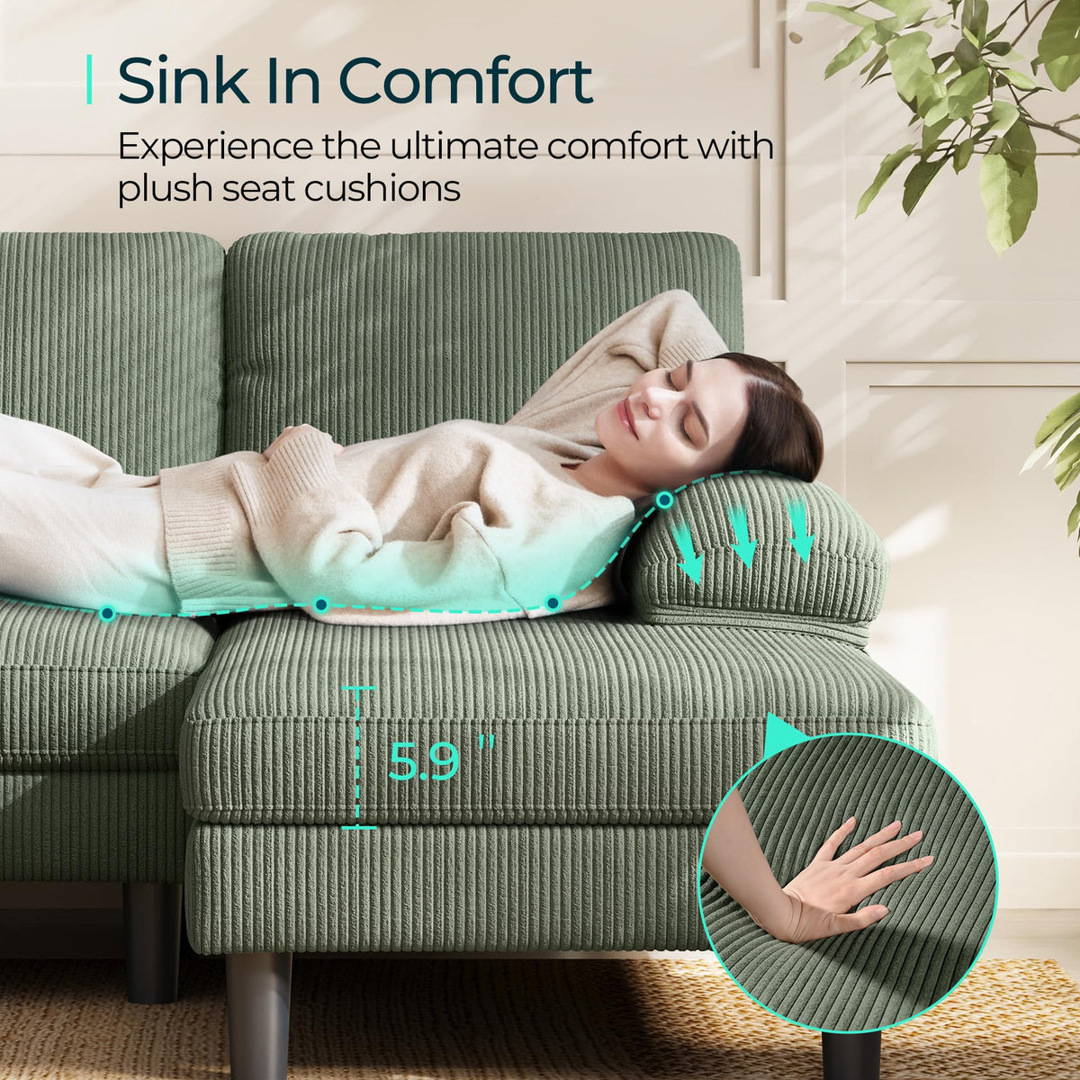U-Shaped Corduroy Sectional Sofa